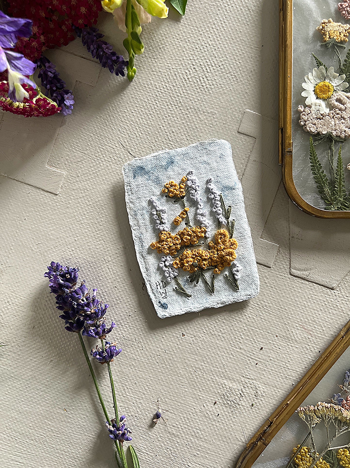 026 - Embroidered wild flowers on Handmade Paper