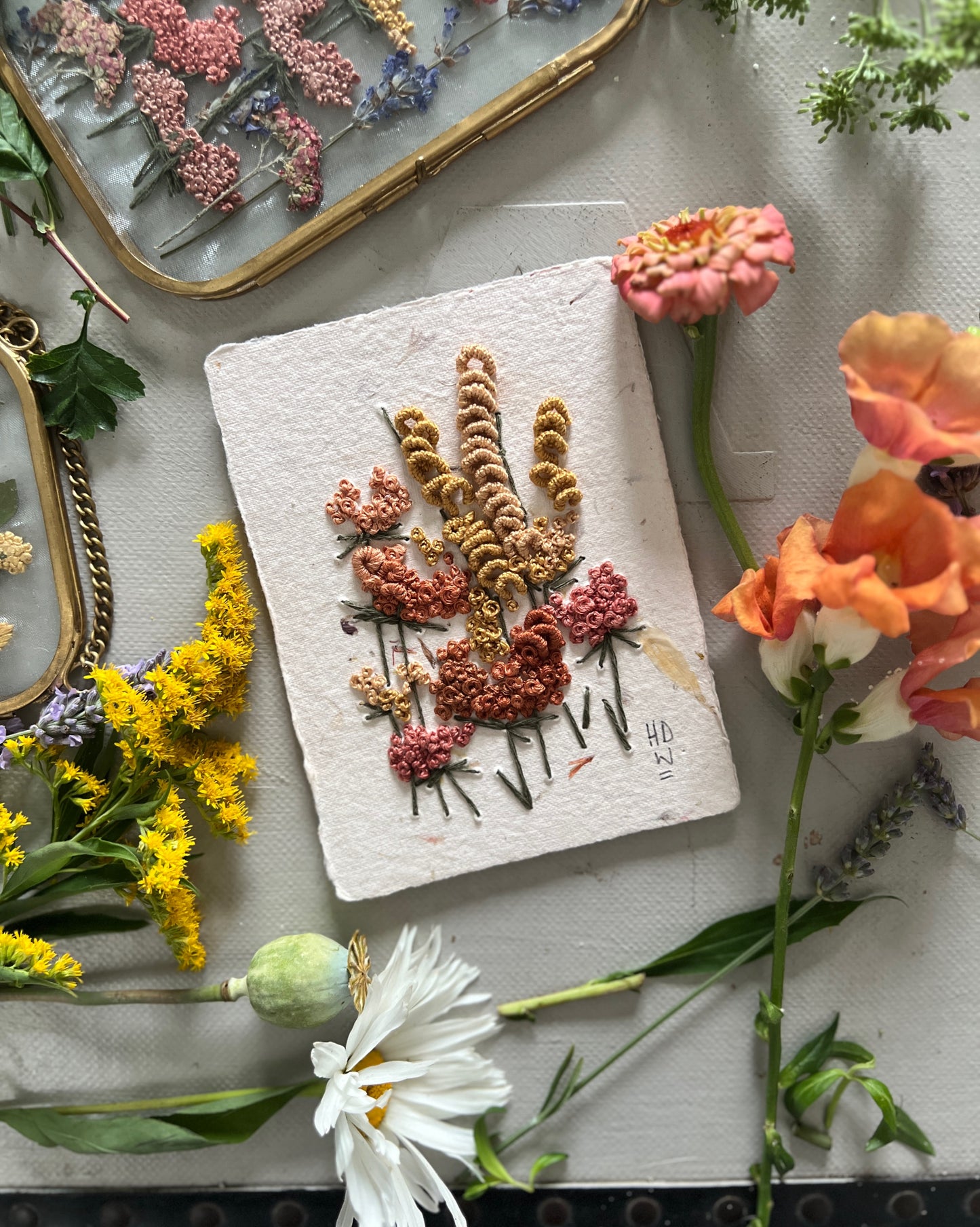 010 - Embroidered wild flowers on Handmade Paper