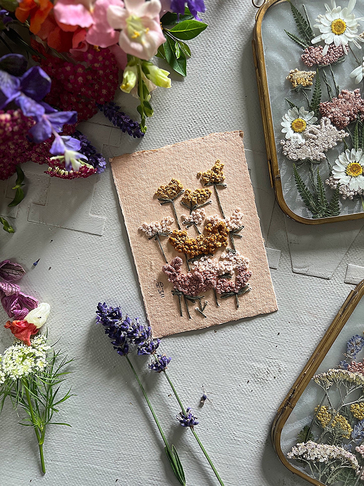 019 - Embroidered wild flowers on Handmade Paper