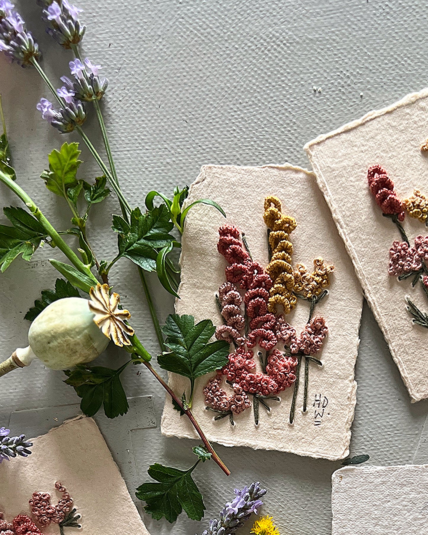 008 - Embroidered wild flowers on Handmade Paper