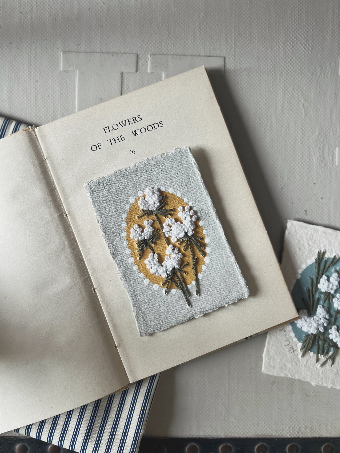 004 - RESERVED - EMILY - Embroidered wild flowers on Handmade Paper