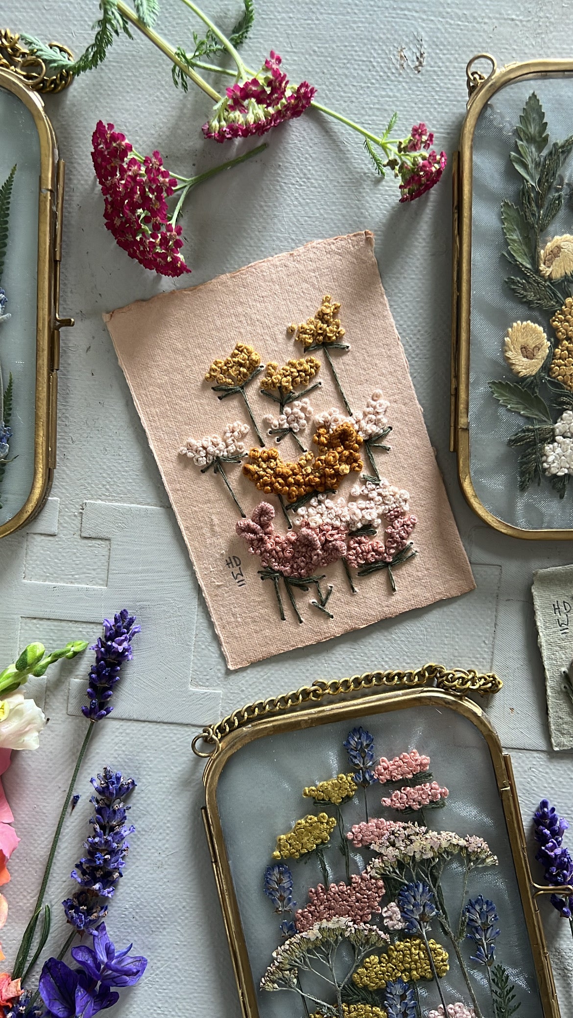 019 - Embroidered wild flowers on Handmade Paper