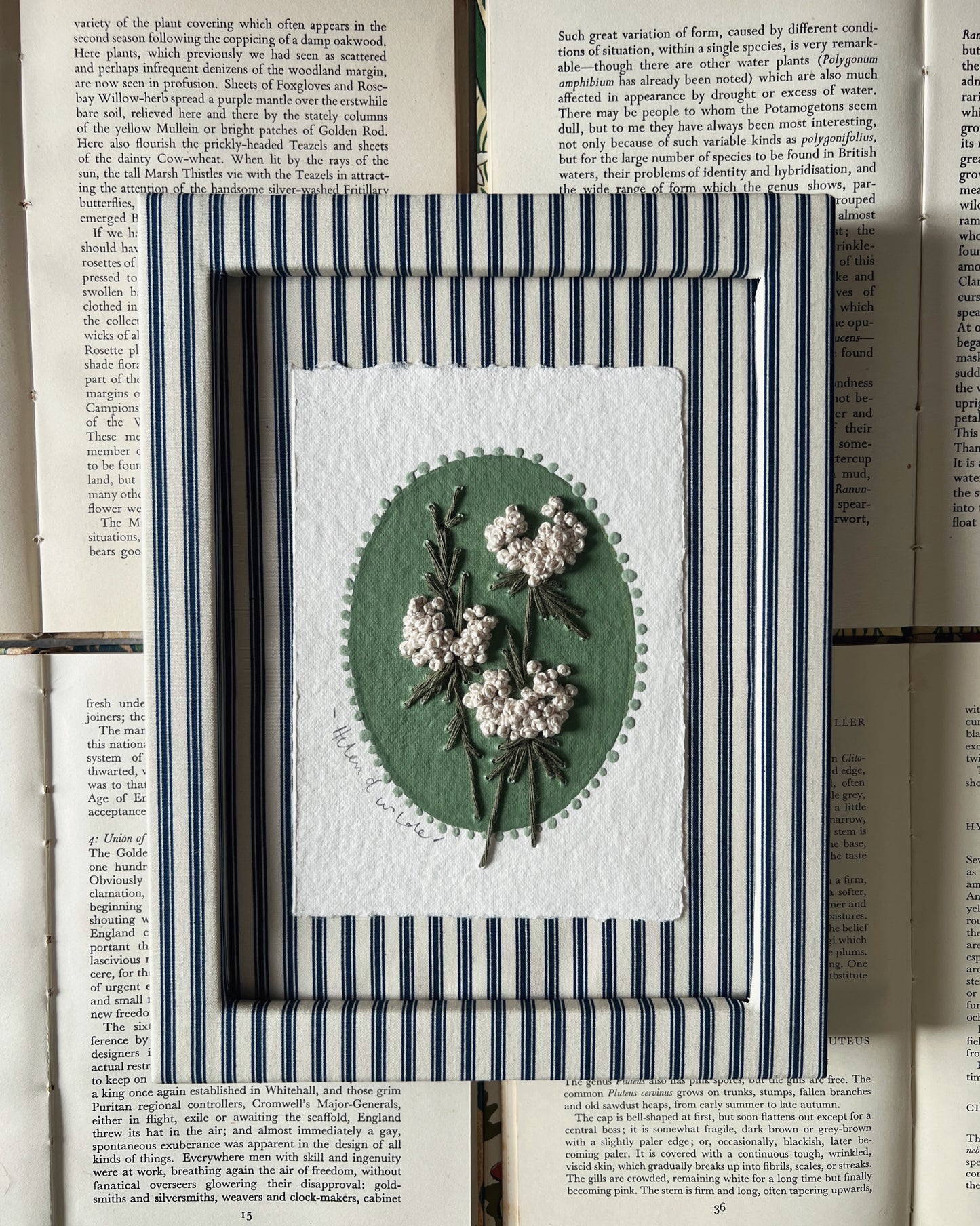 016 - Embroidered wild flowers on Handmade Paper - Framed.