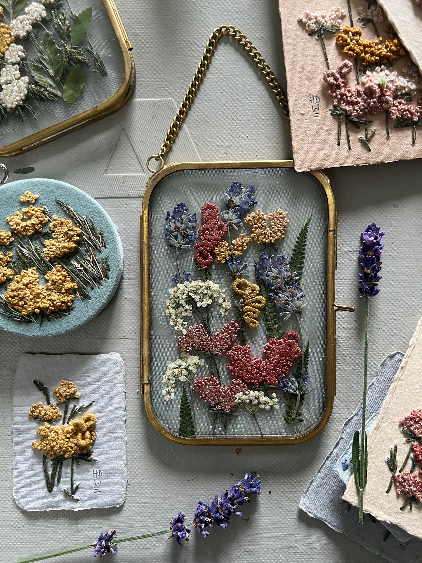017 The Glass Garden - pressed flower and embroidery on silk