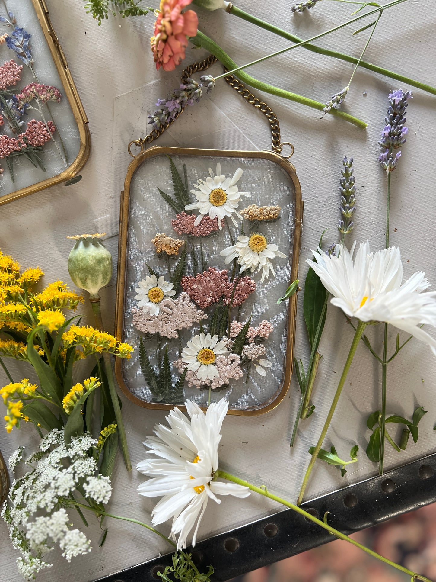 011 The Glass Garden - pressed flower and embroidery on silk.