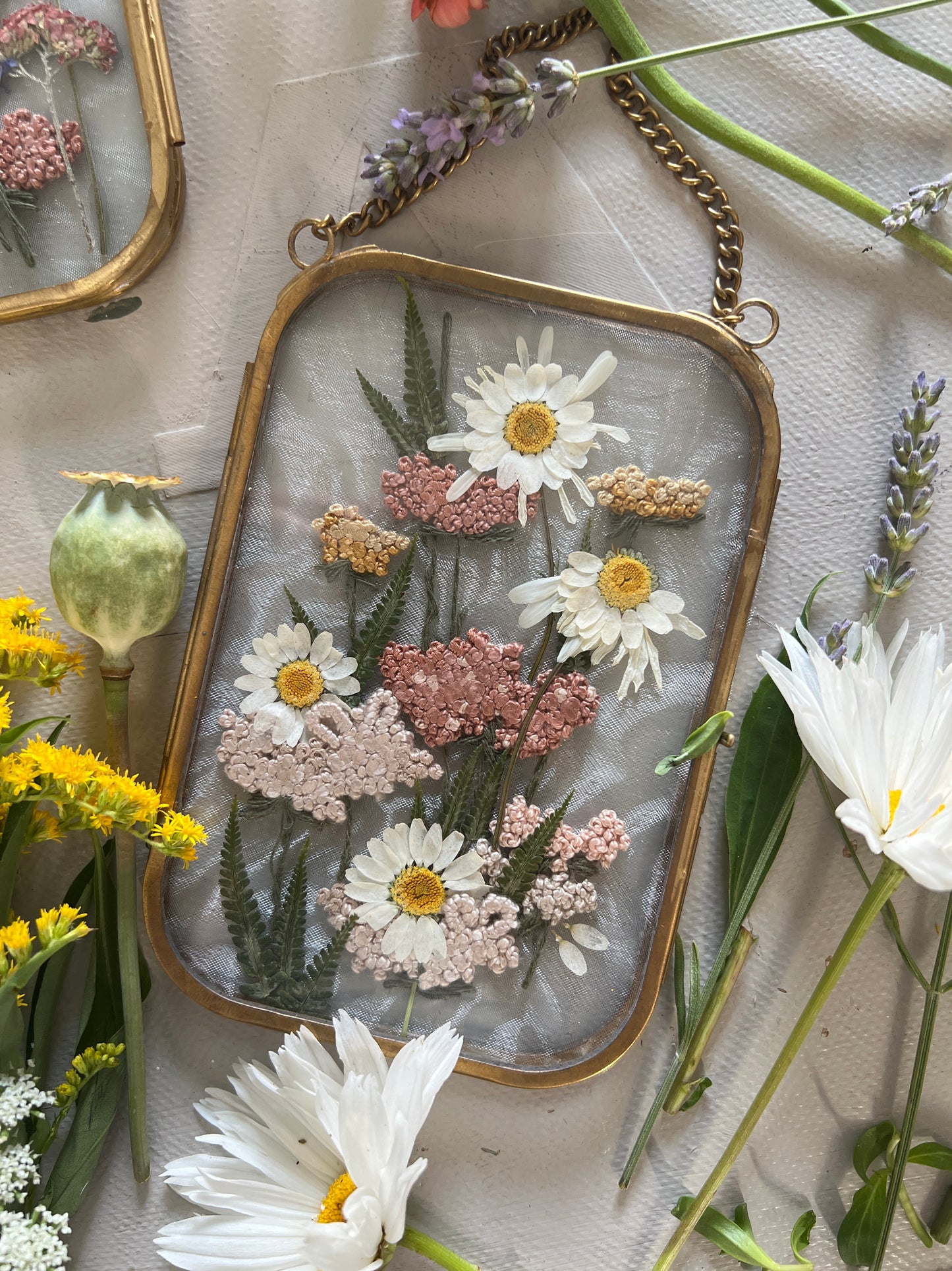 011 The Glass Garden - pressed flower and embroidery on silk.