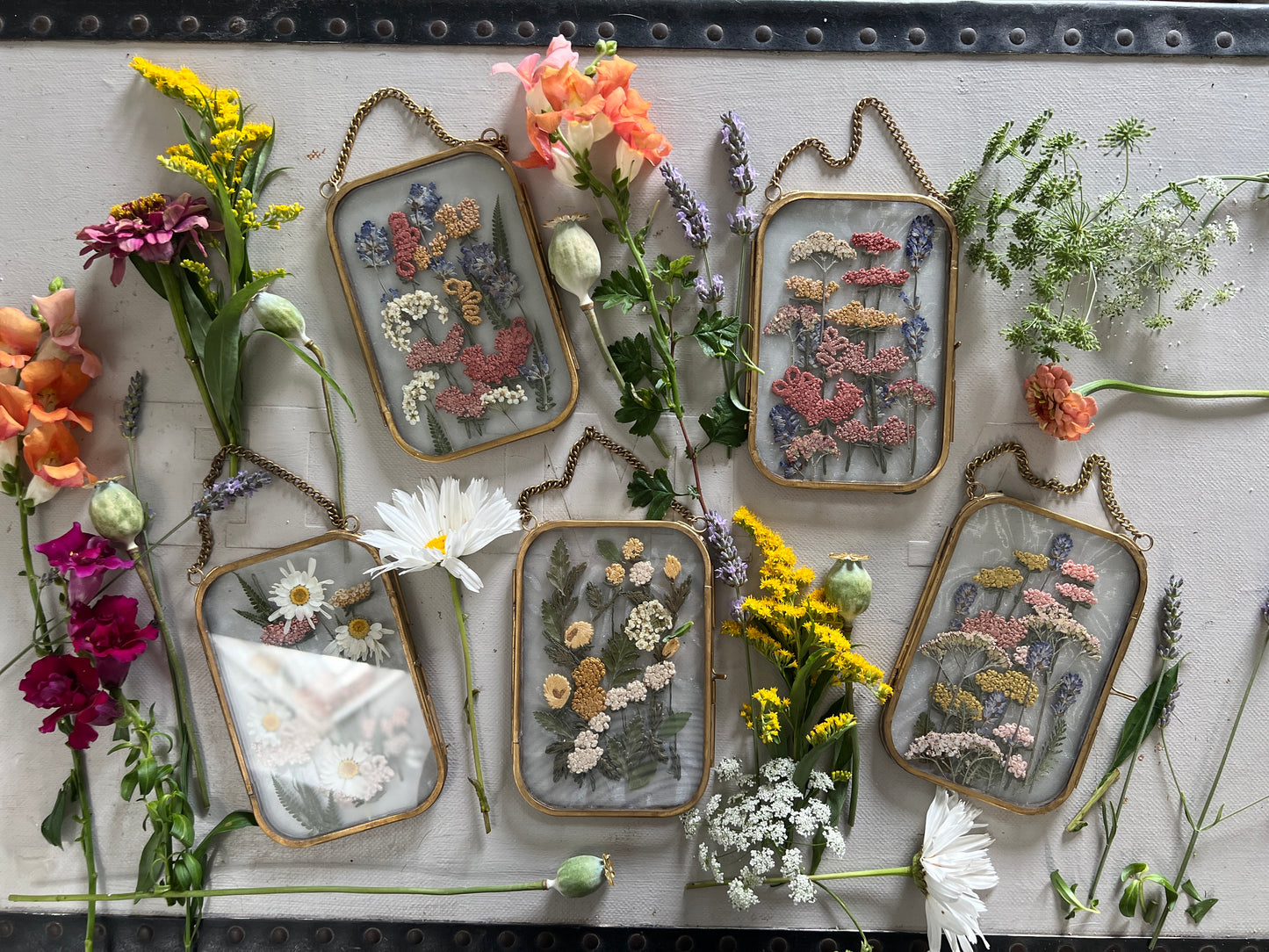 011 The Glass Garden - pressed flower and embroidery on silk.