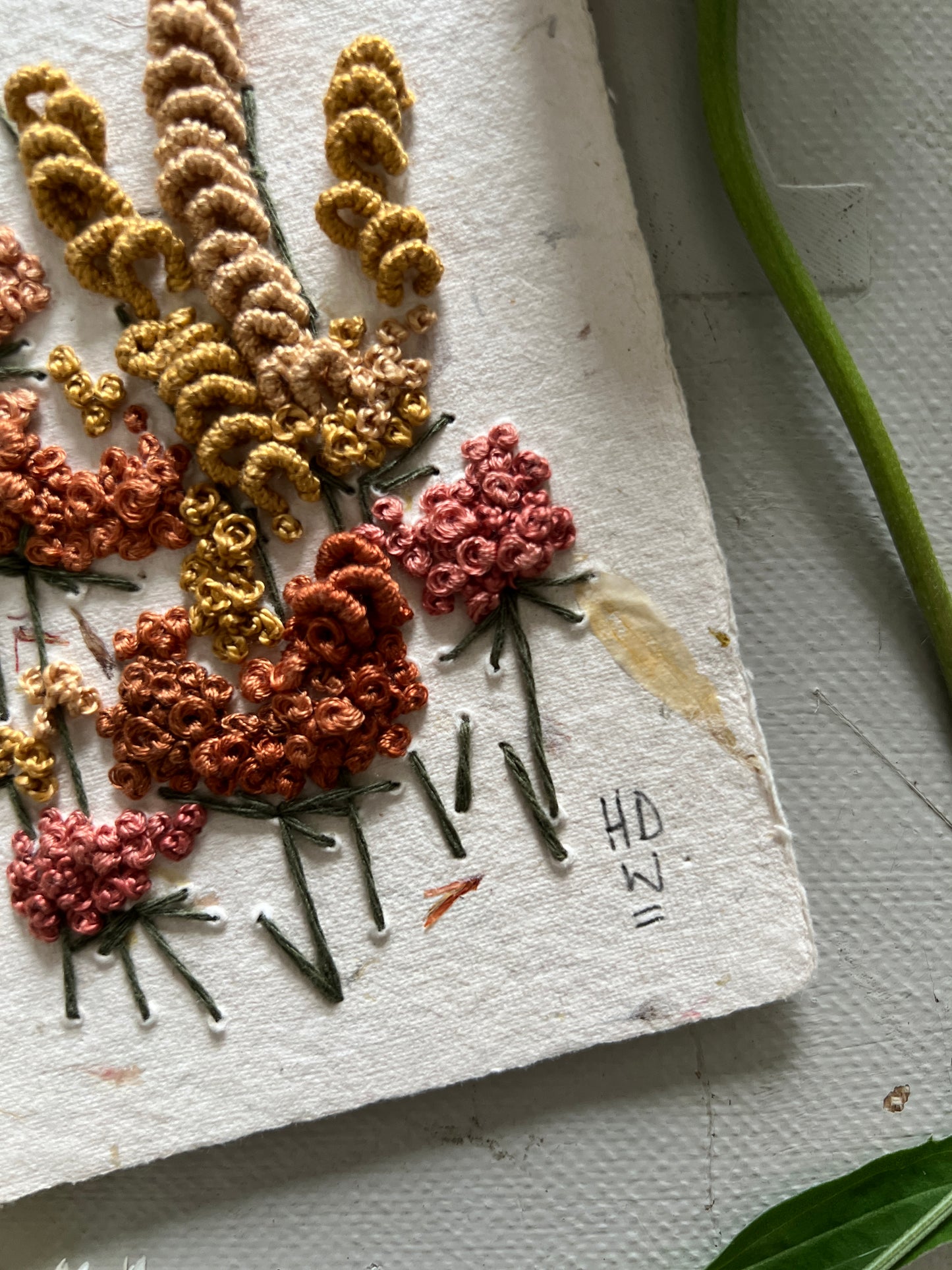 010 - Embroidered wild flowers on Handmade Paper