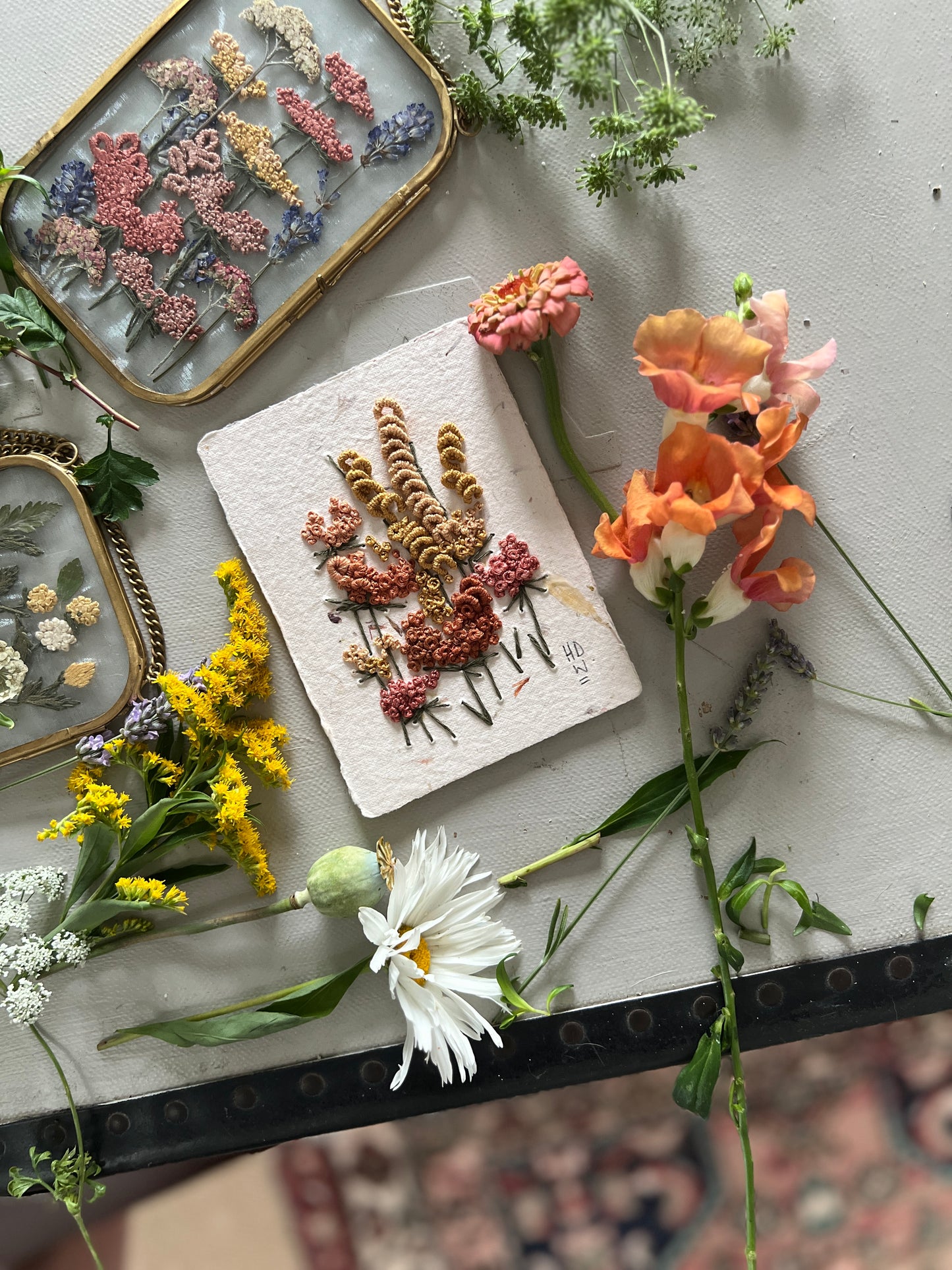 010 - Embroidered wild flowers on Handmade Paper