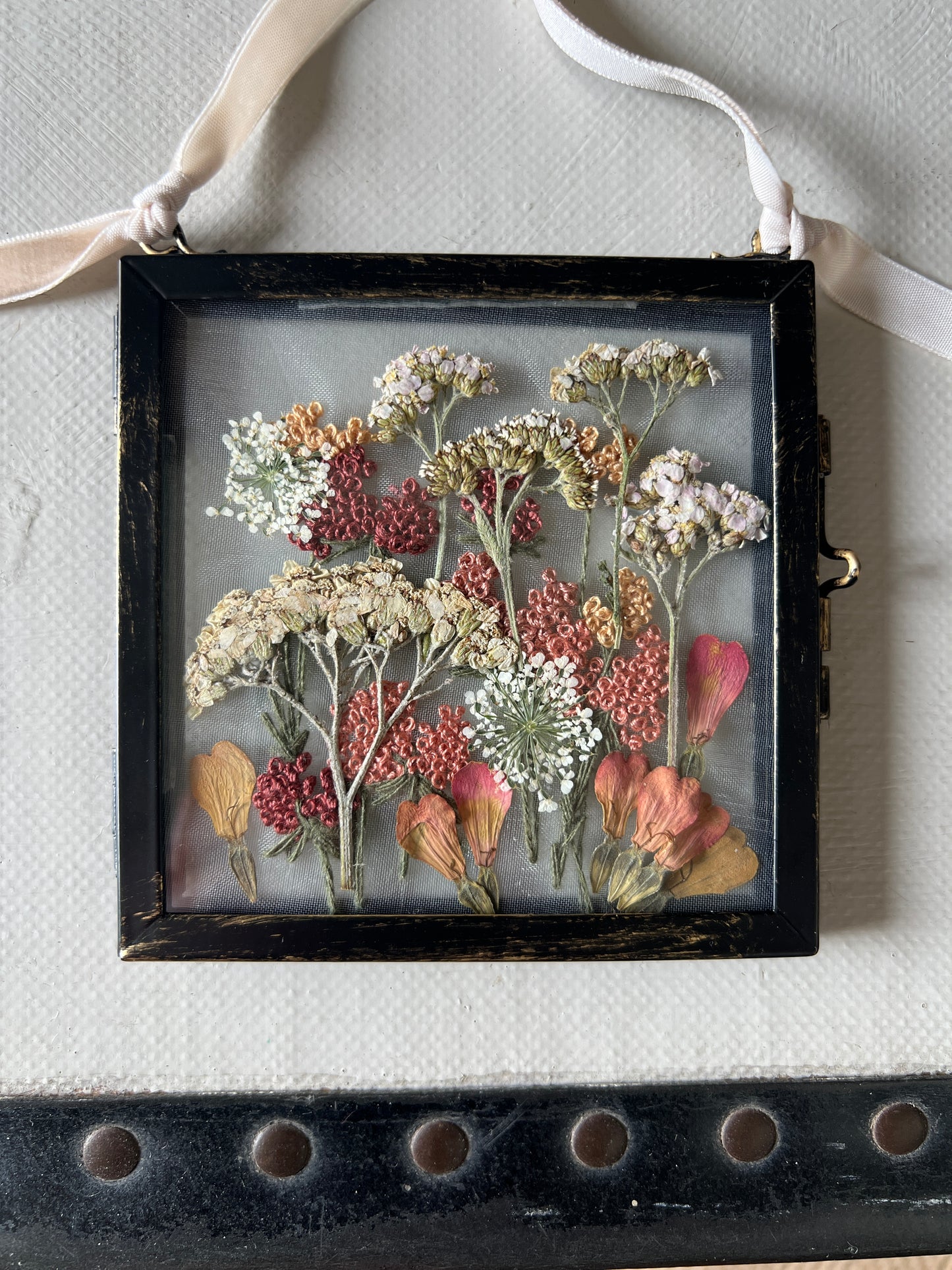 020 The Glass Garden - pressed flower and embroidery on silk