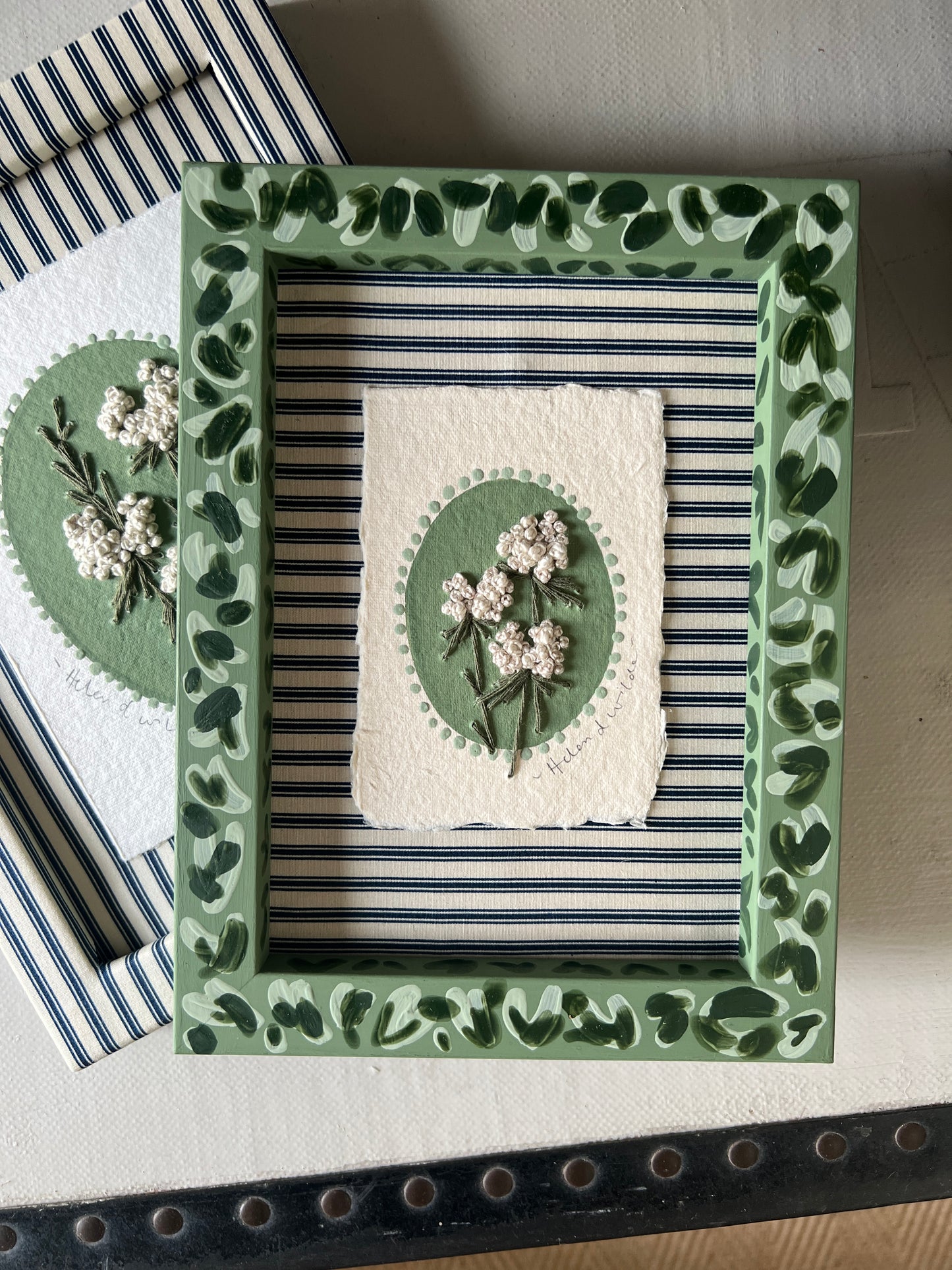 003 - Embroidered wild flowers on Handmade Paper - Framed.