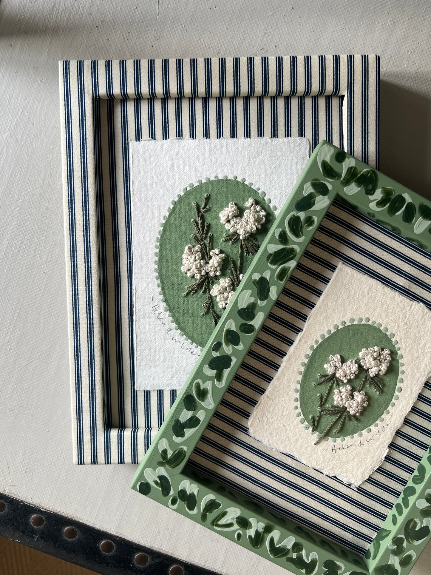003 - Embroidered wild flowers on Handmade Paper - Framed.