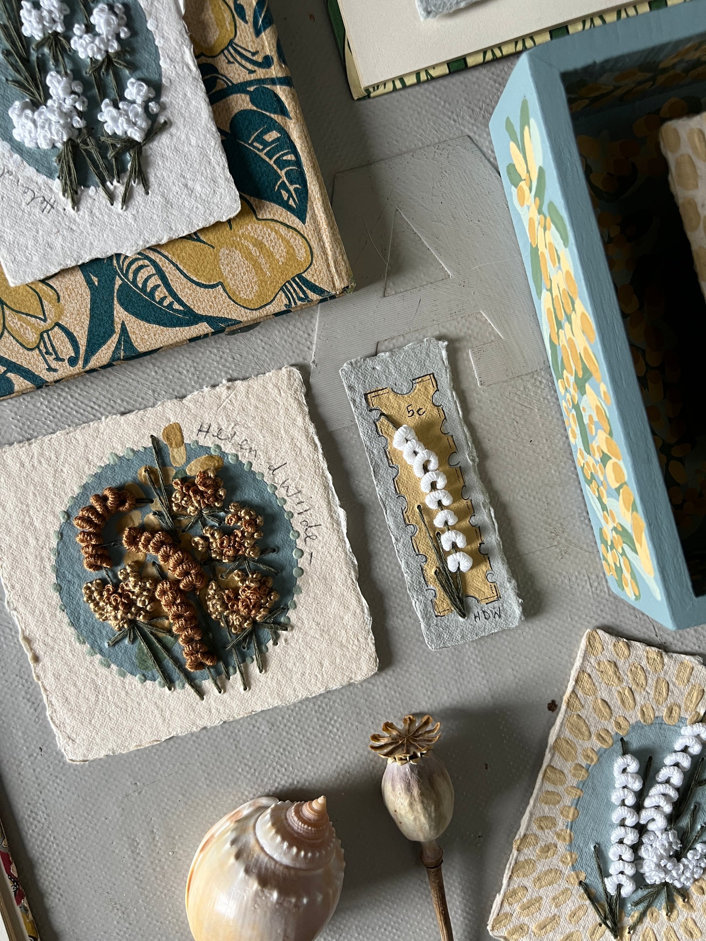 009 - Embroidered wild flowers on Handmade Paper