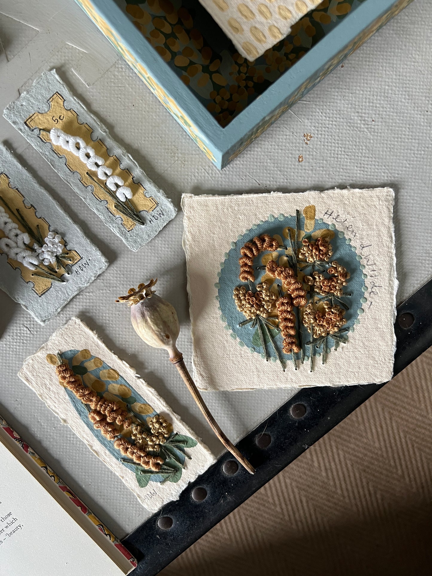 011 - Embroidered & painted wild flowers on Handmade Paper