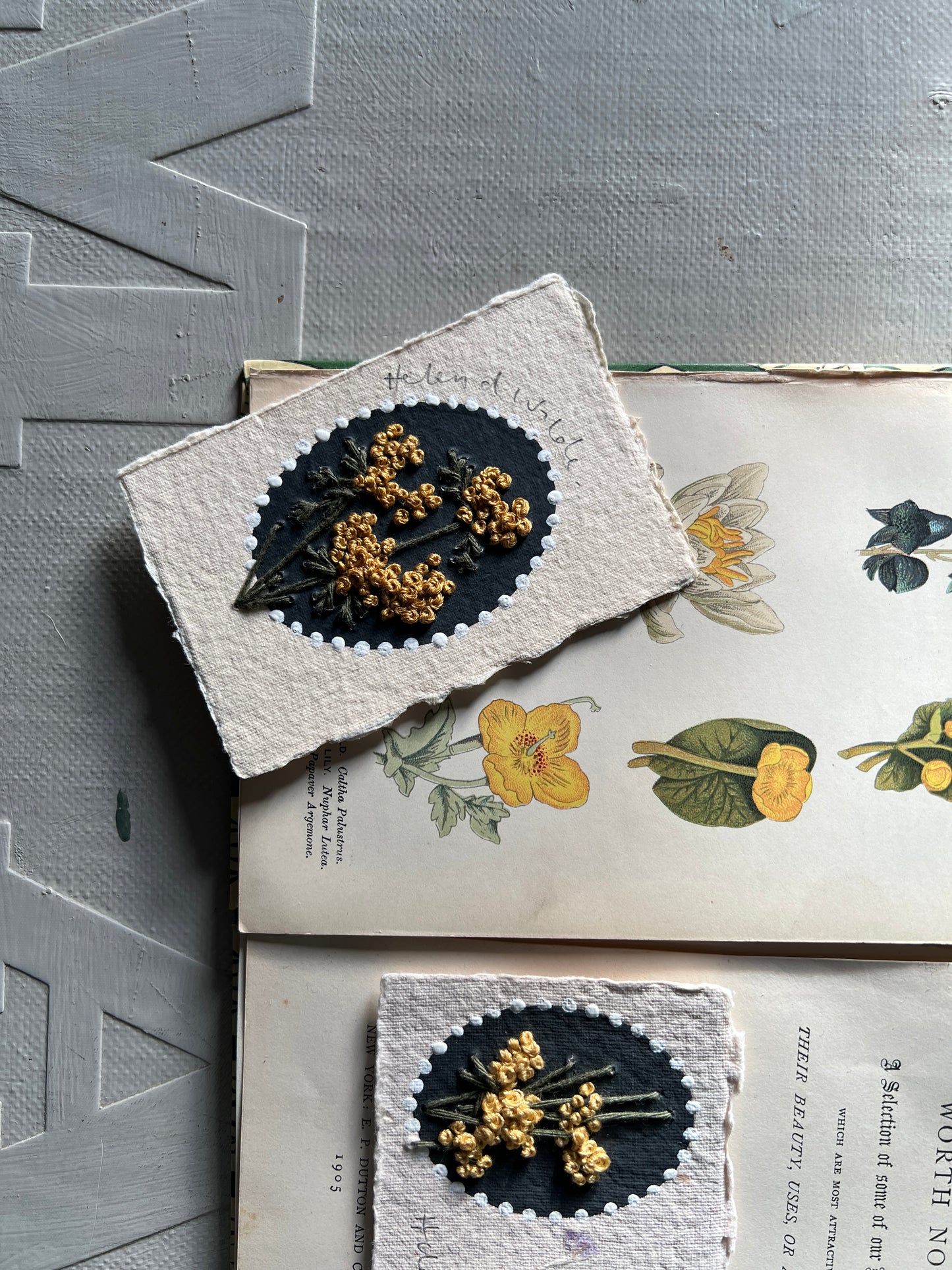 009 - Embroidered florals on Handmade wildflower Paper