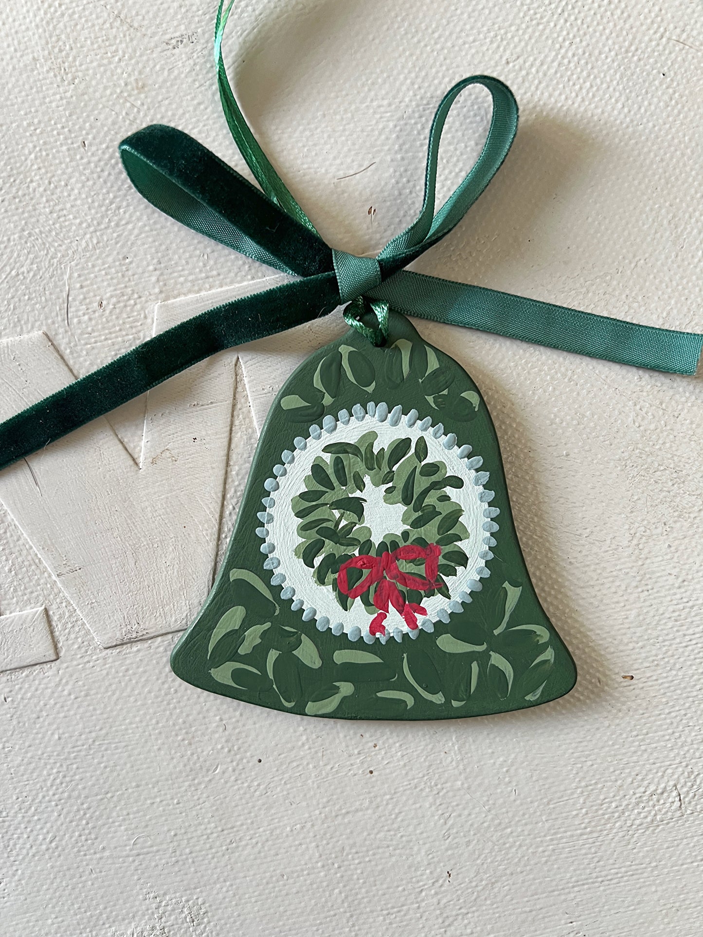 015 Hand painted ceramic bell with velvet ribbon IV