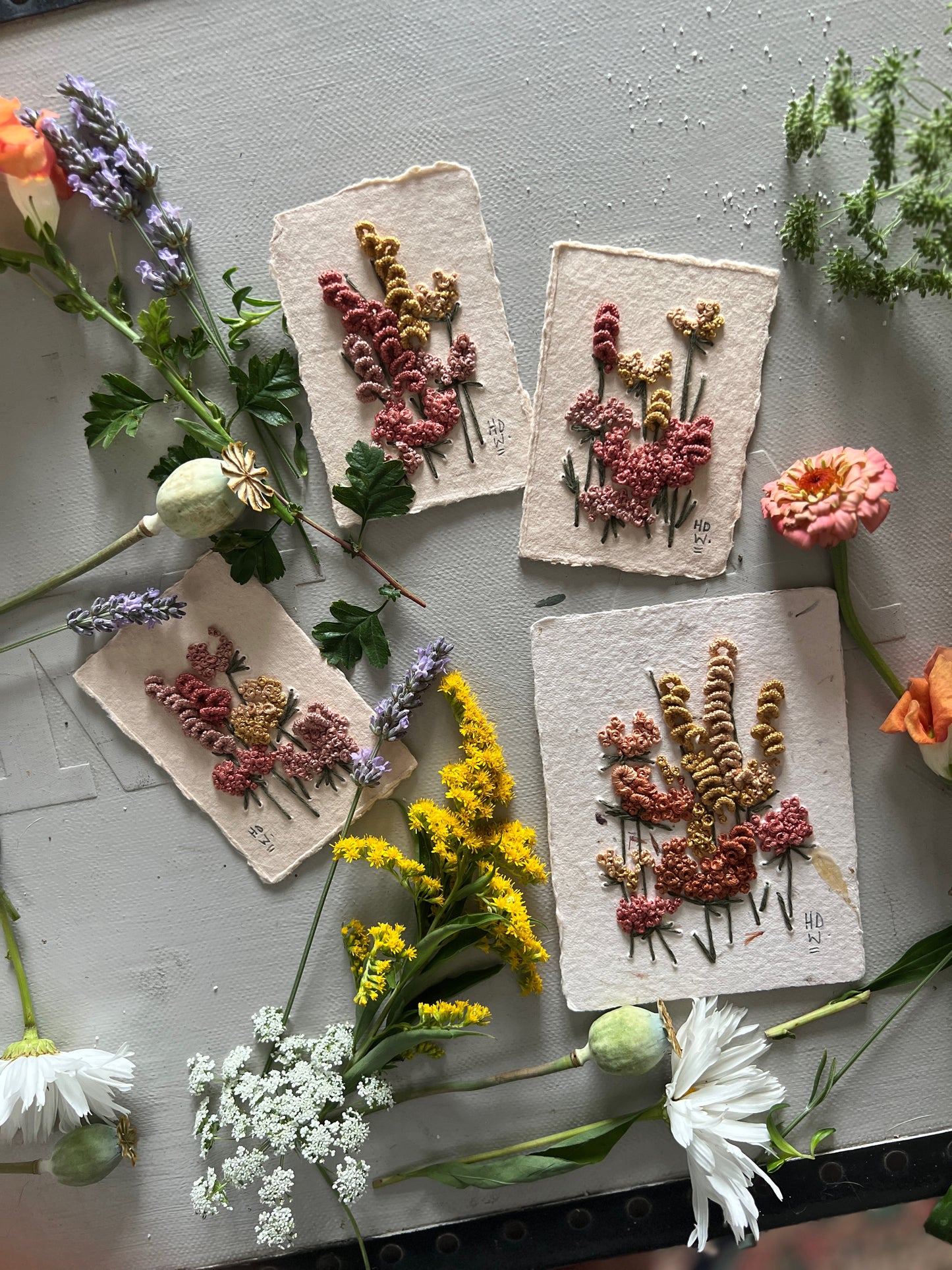 010 - Embroidered wild flowers on Handmade Paper