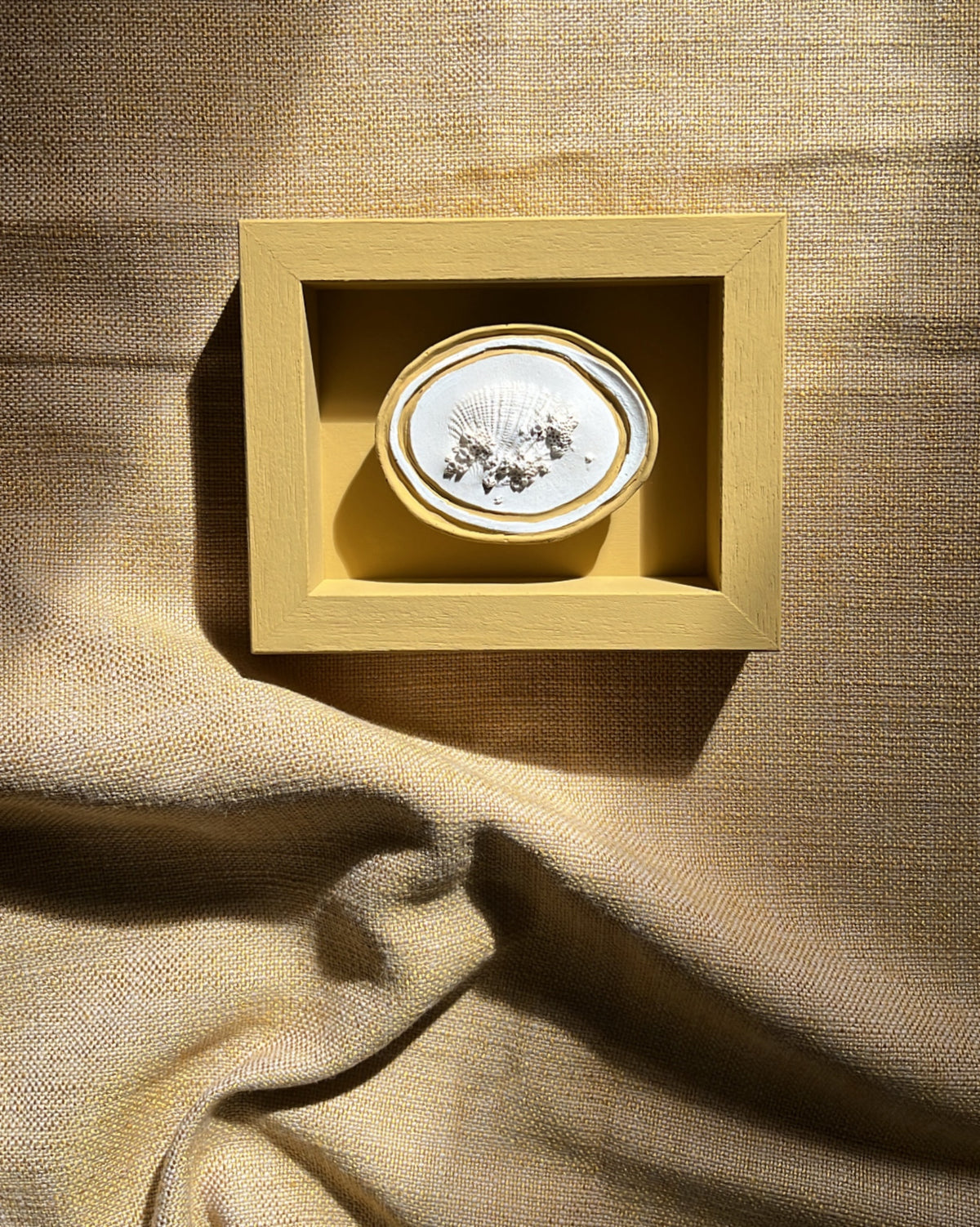 006 Framed Seashell plaster Intaglio - in India yellow.