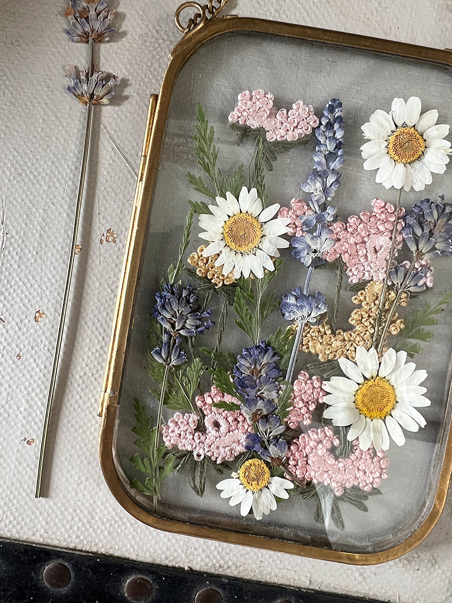 007 The Glass Garden - pressed flower and embroidery on silk