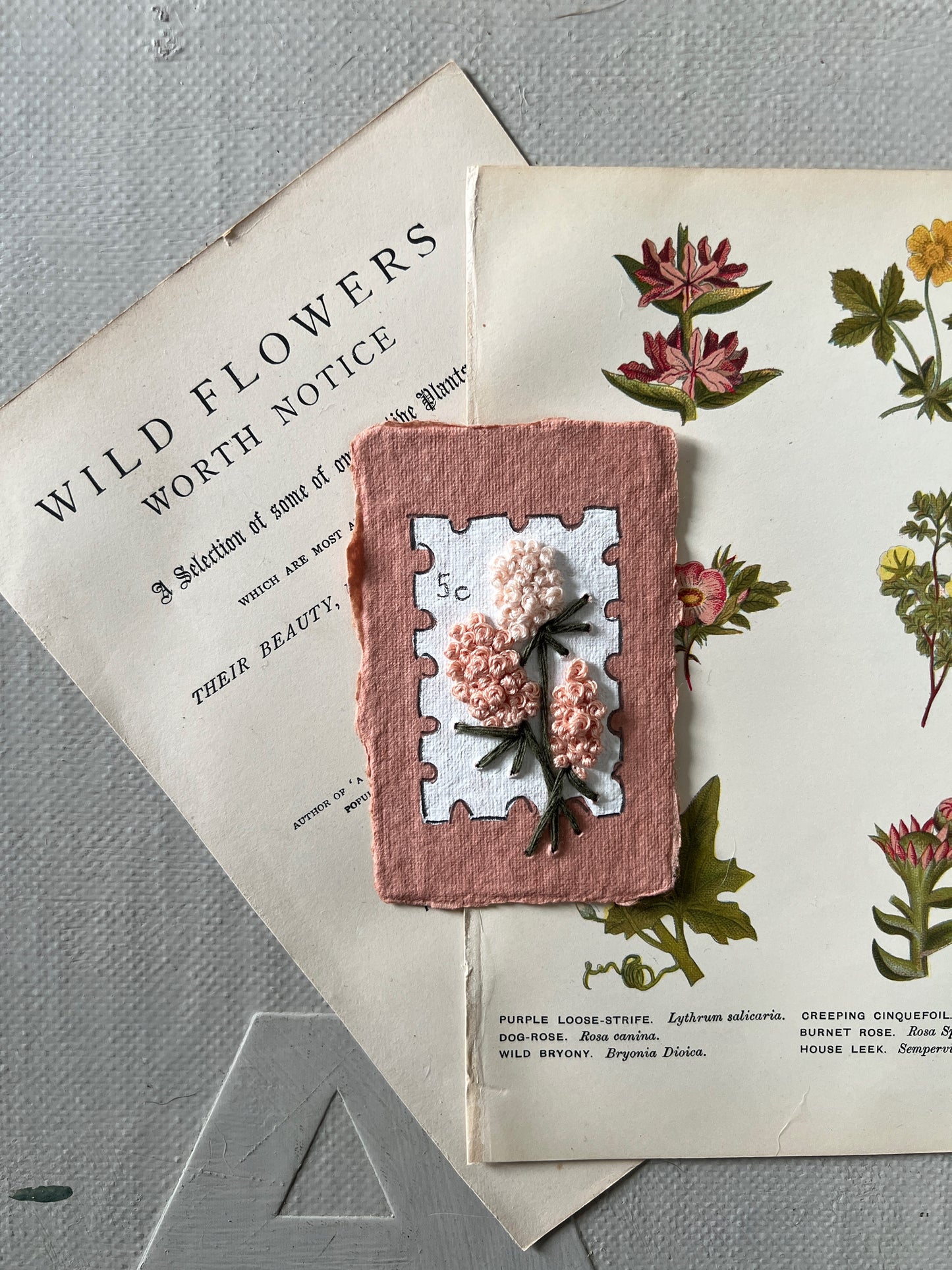 005 - Embroidered wild flowers on Handmade Paper