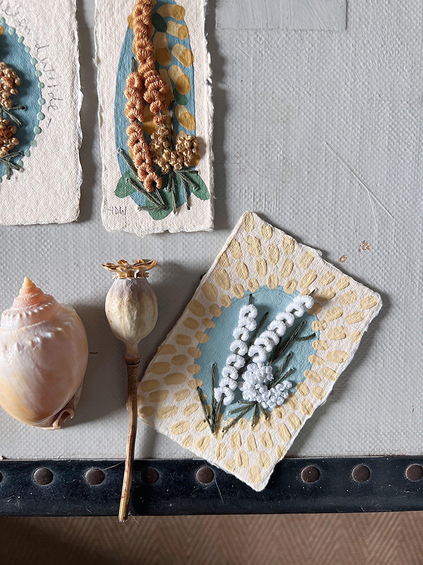 012 - Embroidered & painted wild flowers on Handmade Paper