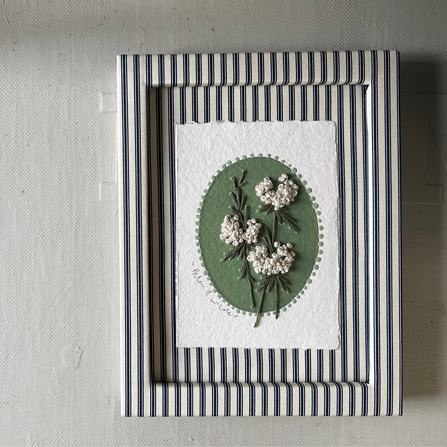 003 - Embroidered wild flowers on Handmade Paper - Framed.