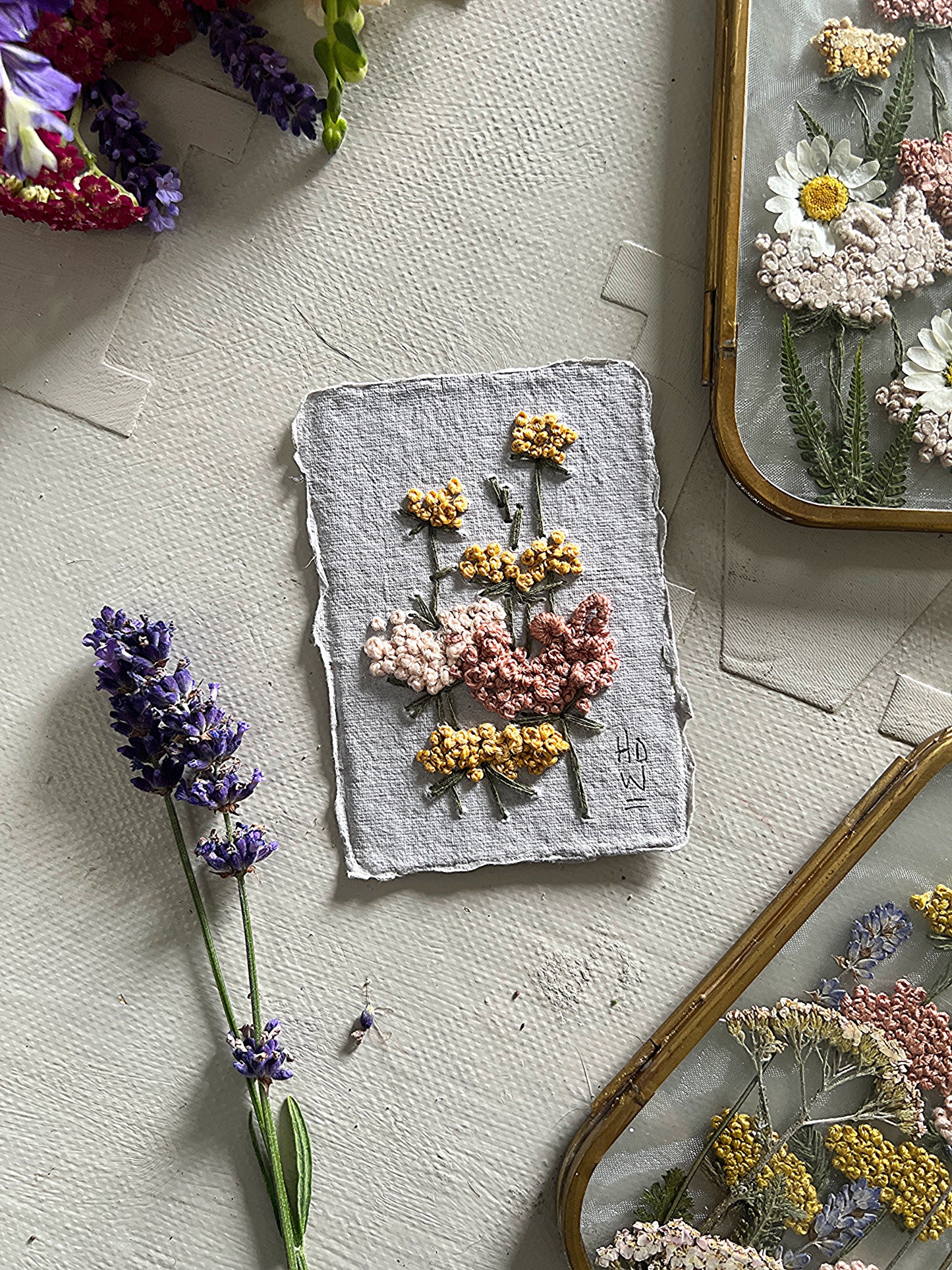 014 - Embroidered wild flowers on Handmade Paper