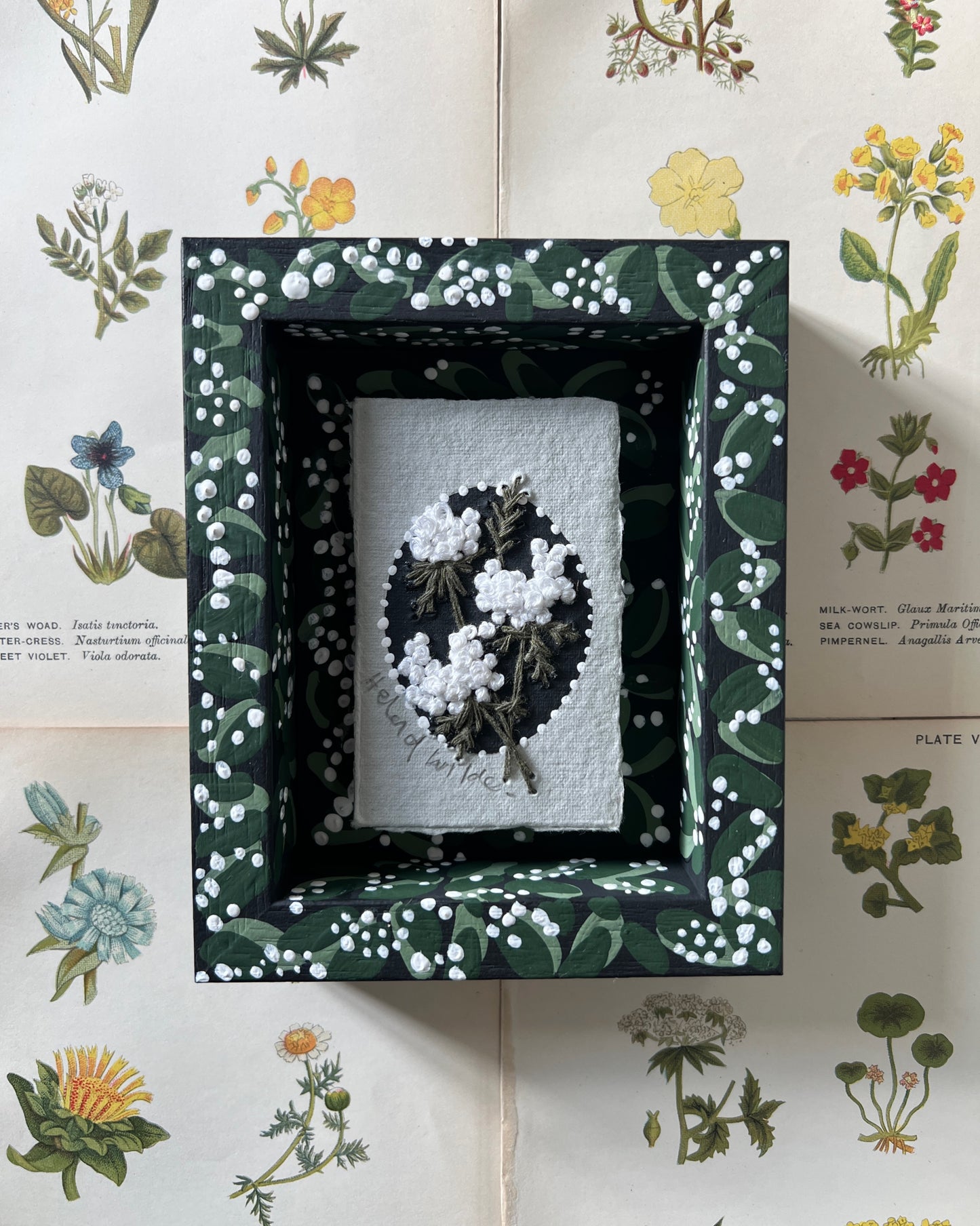 014 - Embroidered wild florals - Framed in Midnight Garden miniature