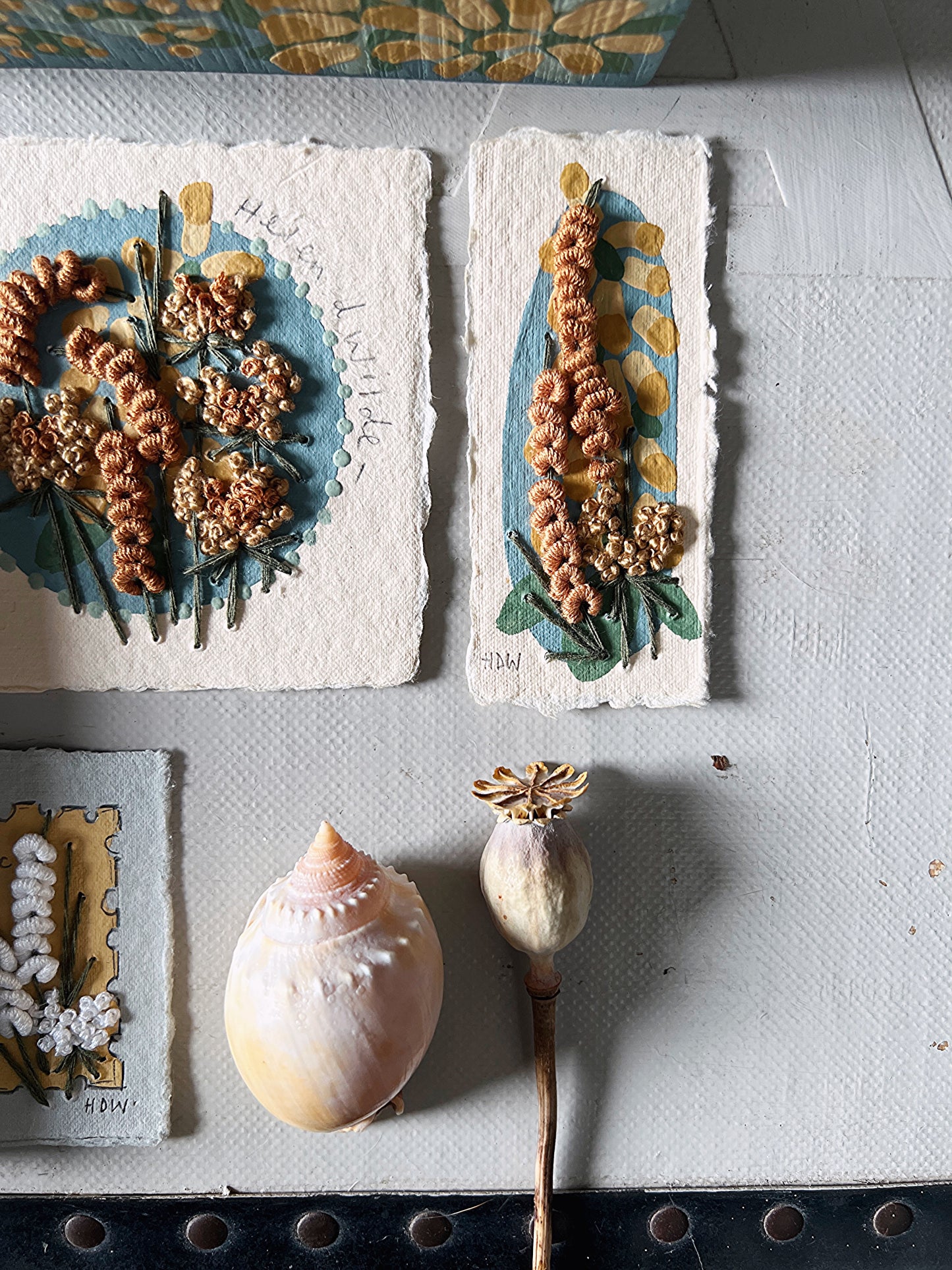 012 - Embroidered & painted wild flowers on Handmade Paper