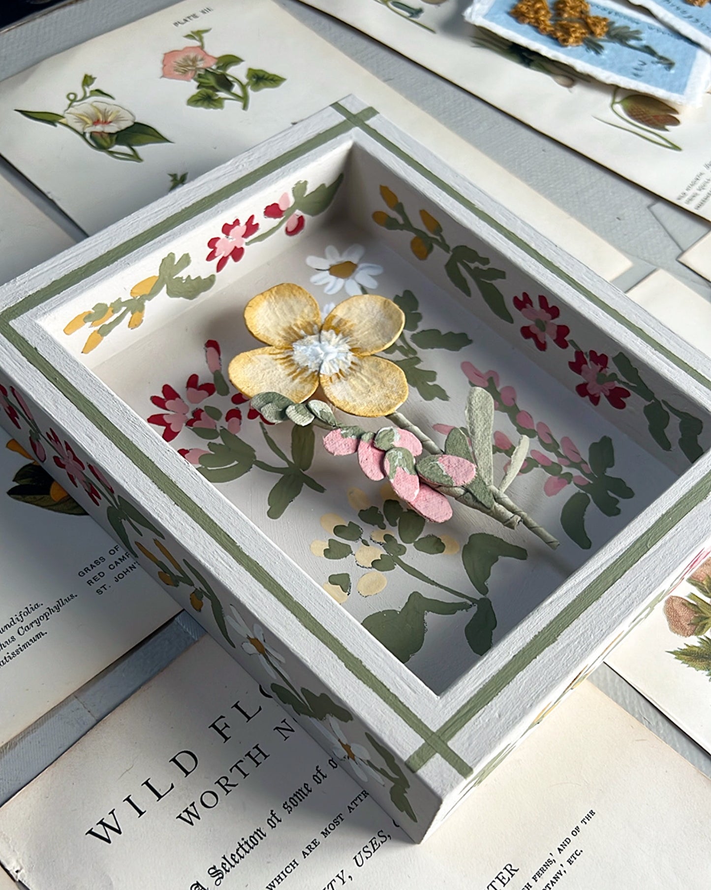 003 - Paper wild flowers with painted Frame.