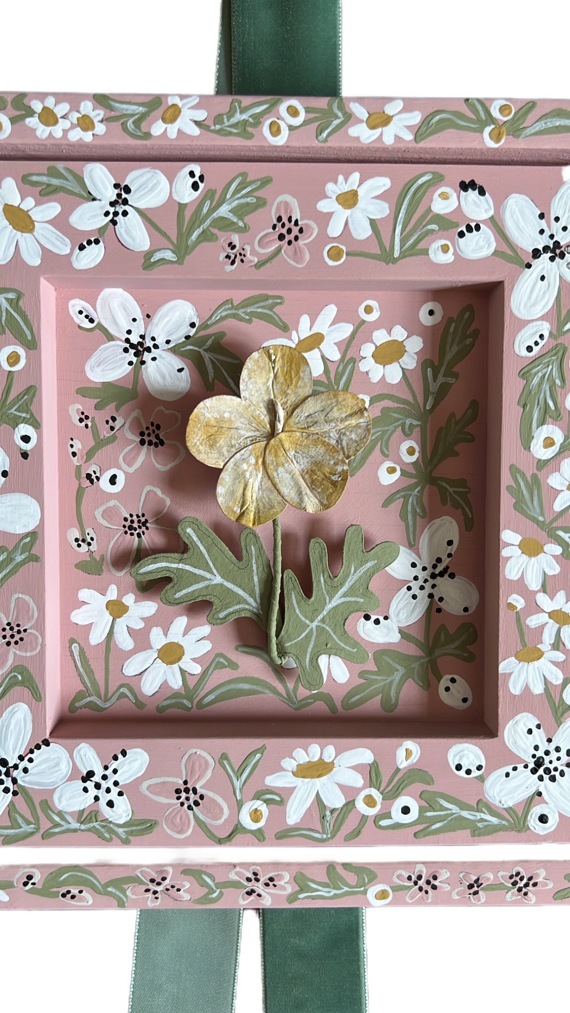004 - Handmade Paper wild flower with painted Frame.