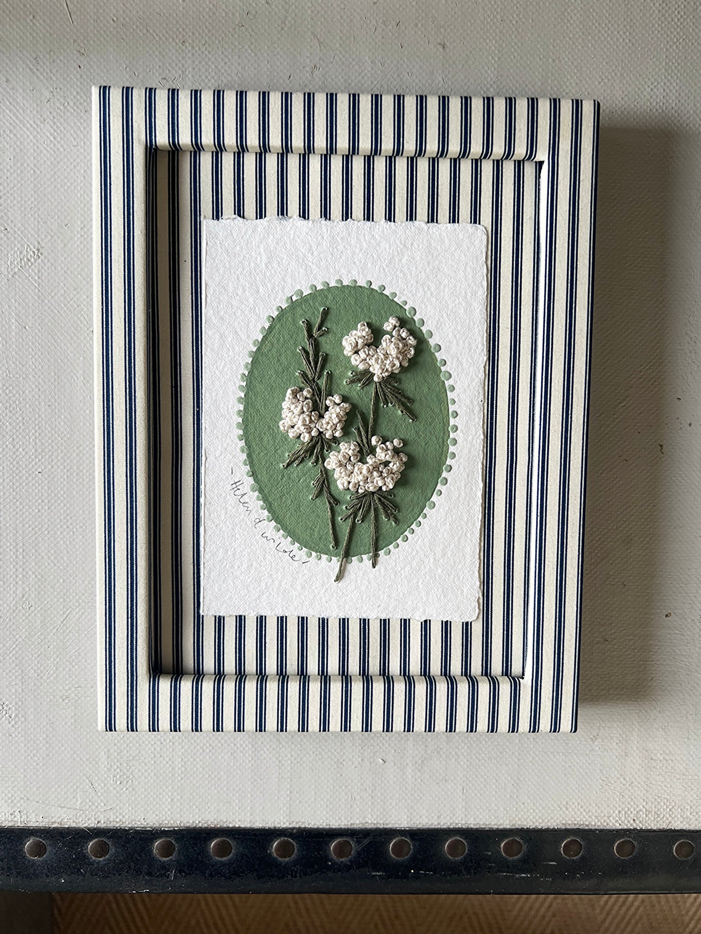003 - Embroidered wild flowers on Handmade Paper - Framed.