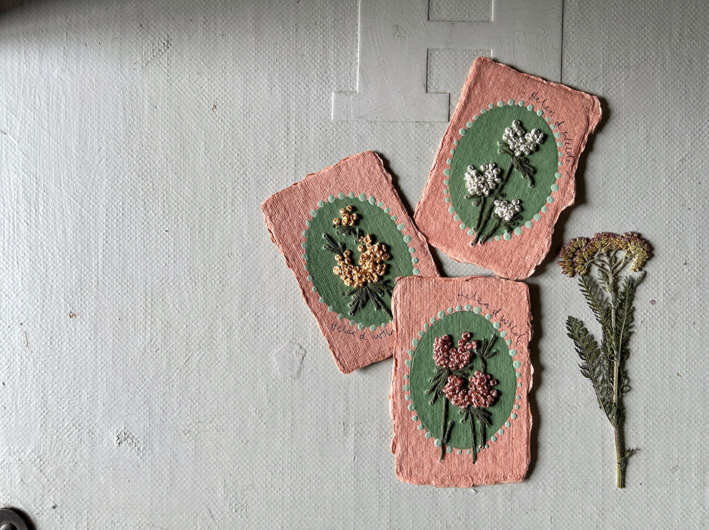 022 - Embroidered wild flowers on Handmade Paper