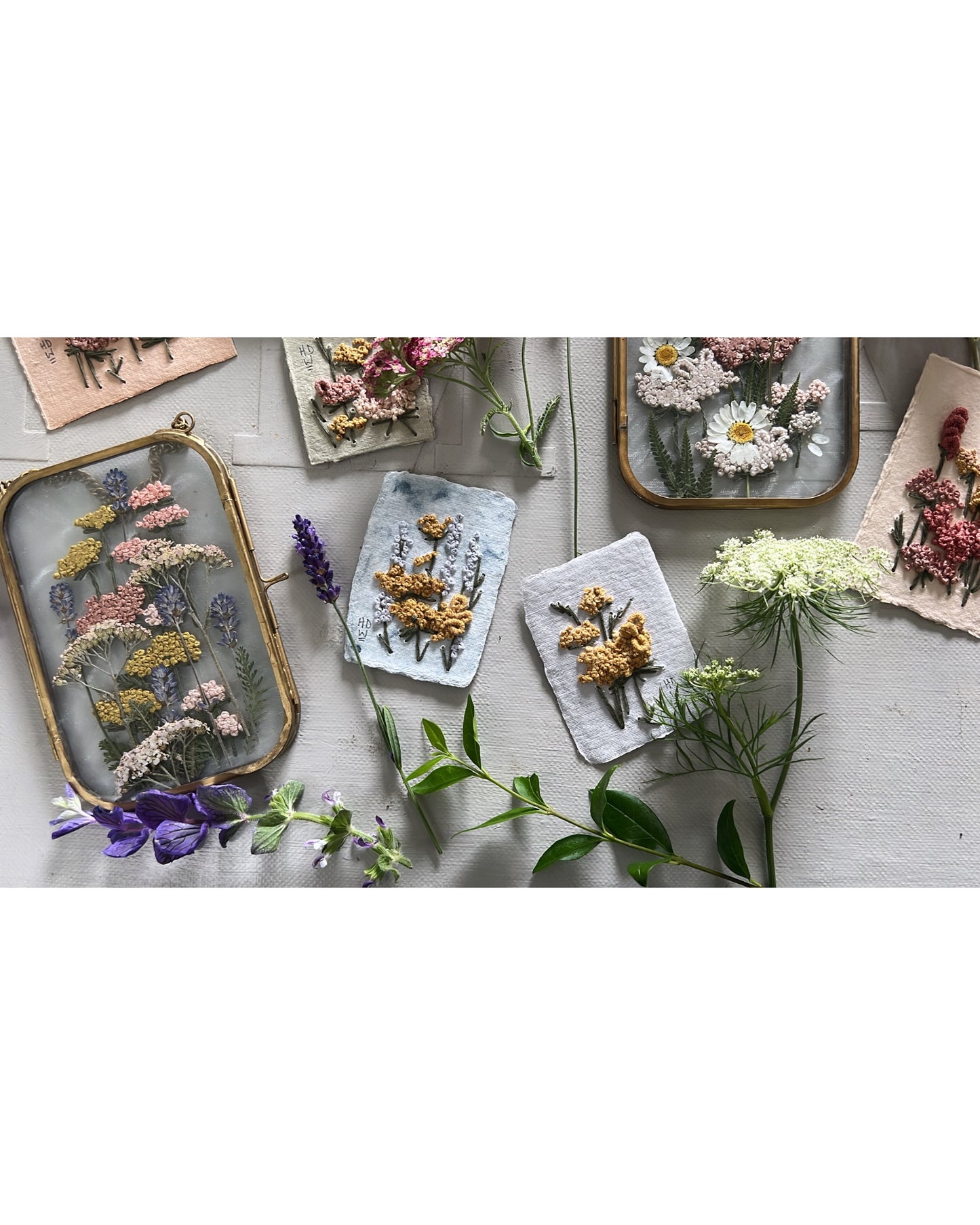 024 The Glass Garden - pressed flower and embroidery on silk.
