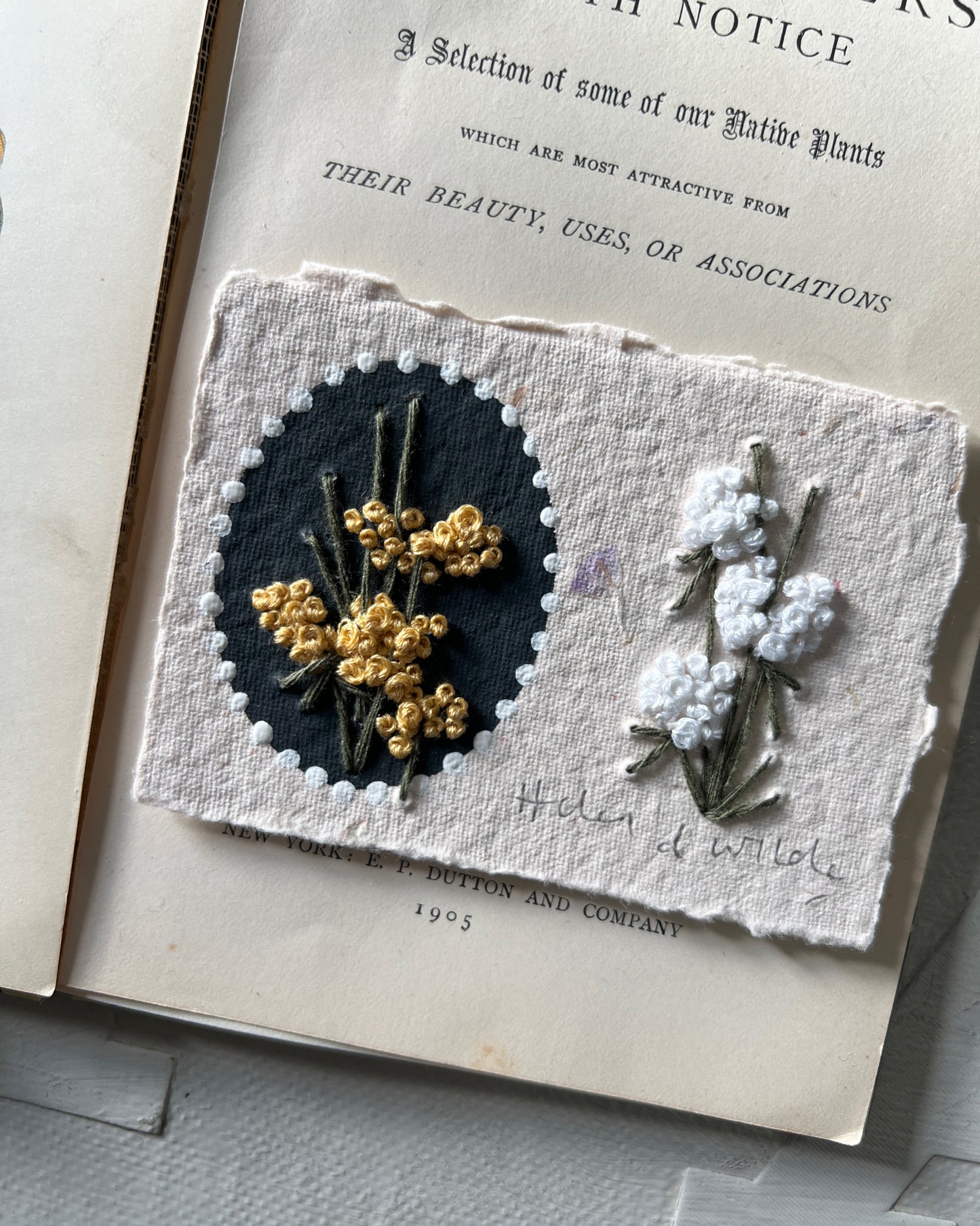 013 - Embroidered florals on Handmade wildflower Paper