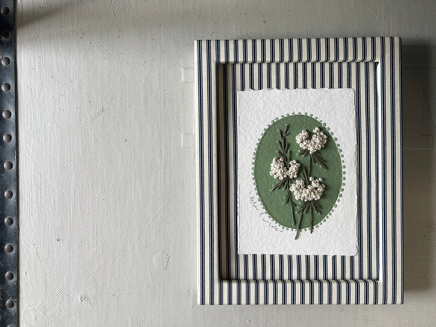 003 - Embroidered wild flowers on Handmade Paper - Framed.
