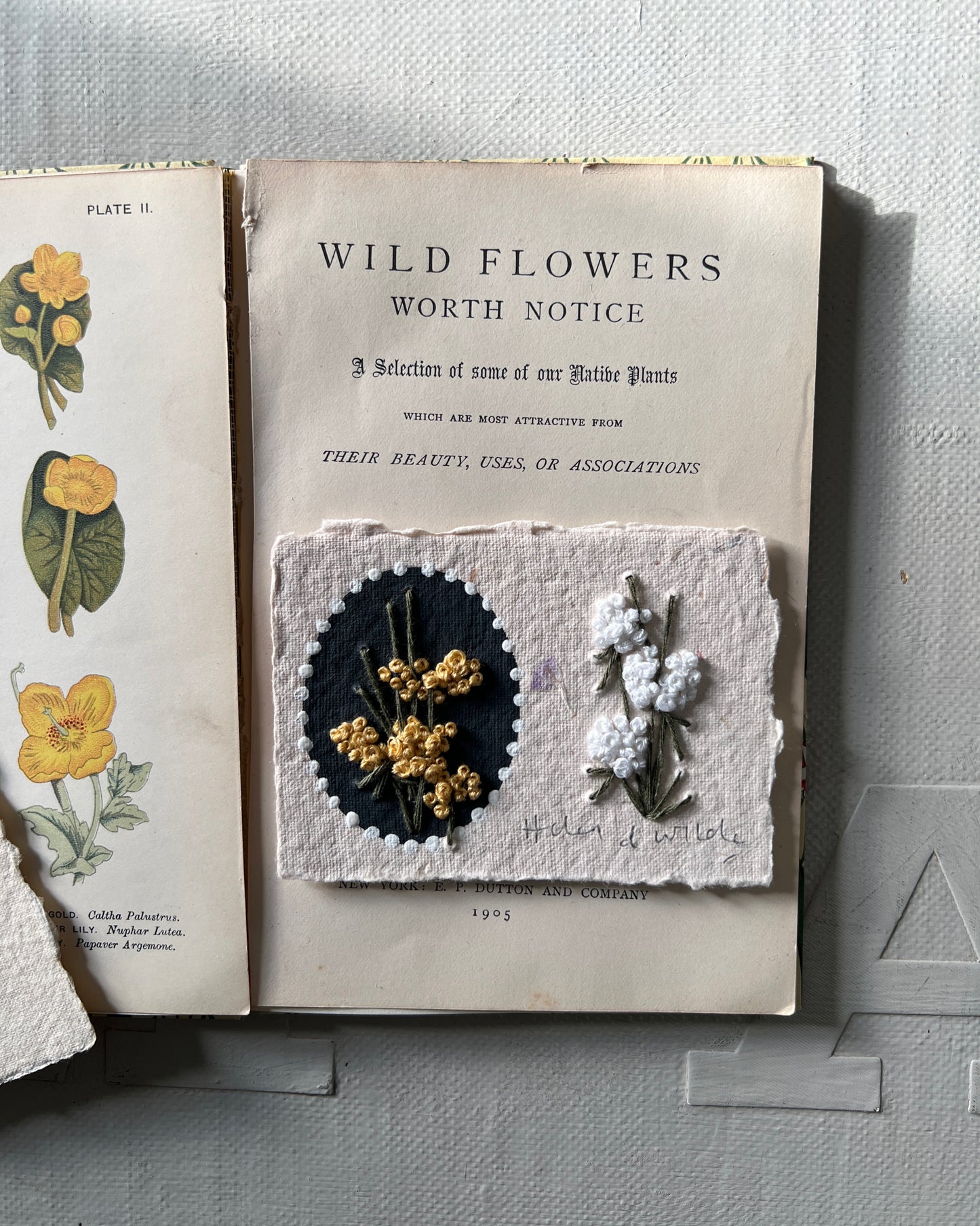 013 - Embroidered florals on Handmade wildflower Paper