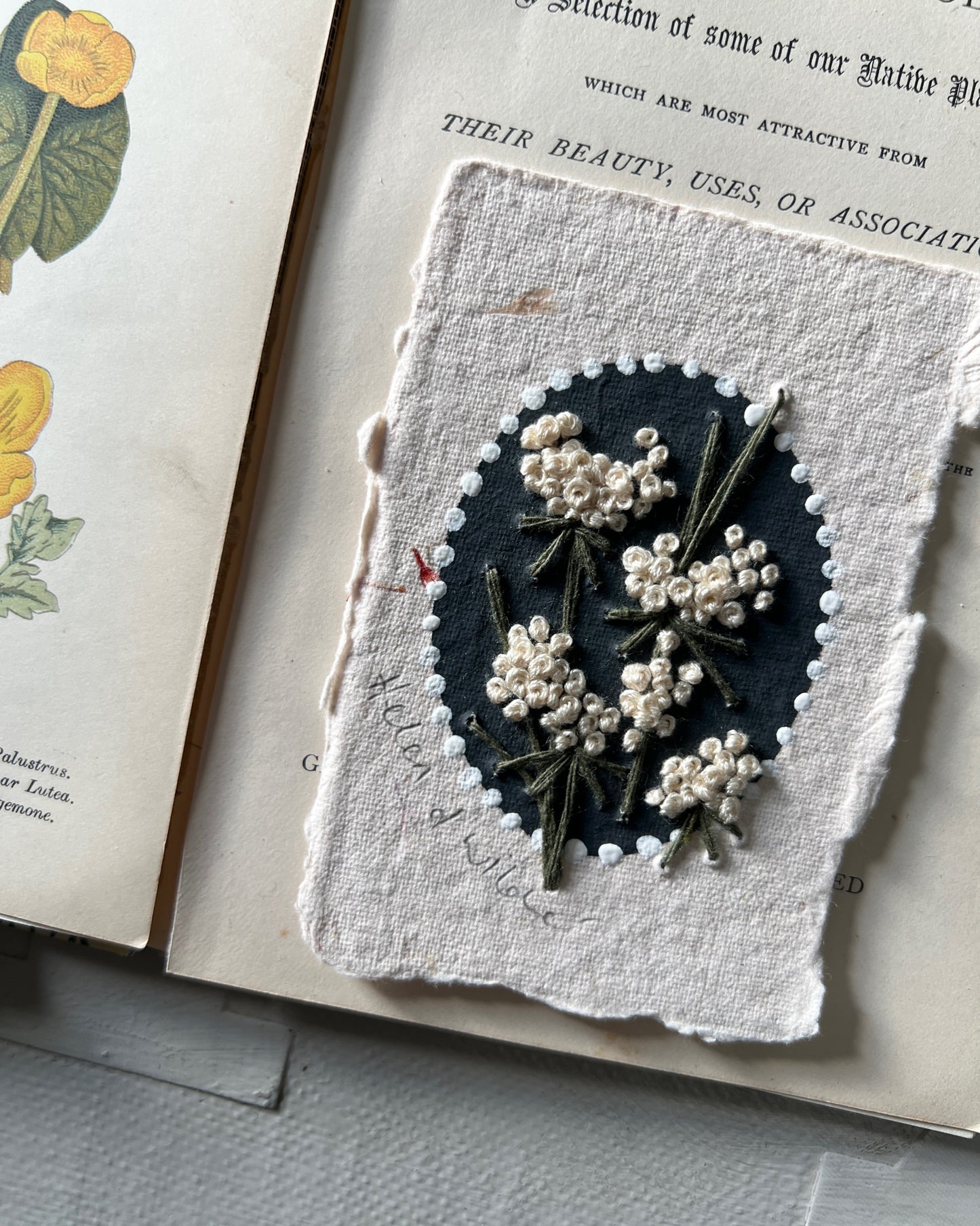 015 - Embroidered florals on Handmade wildflower Paper