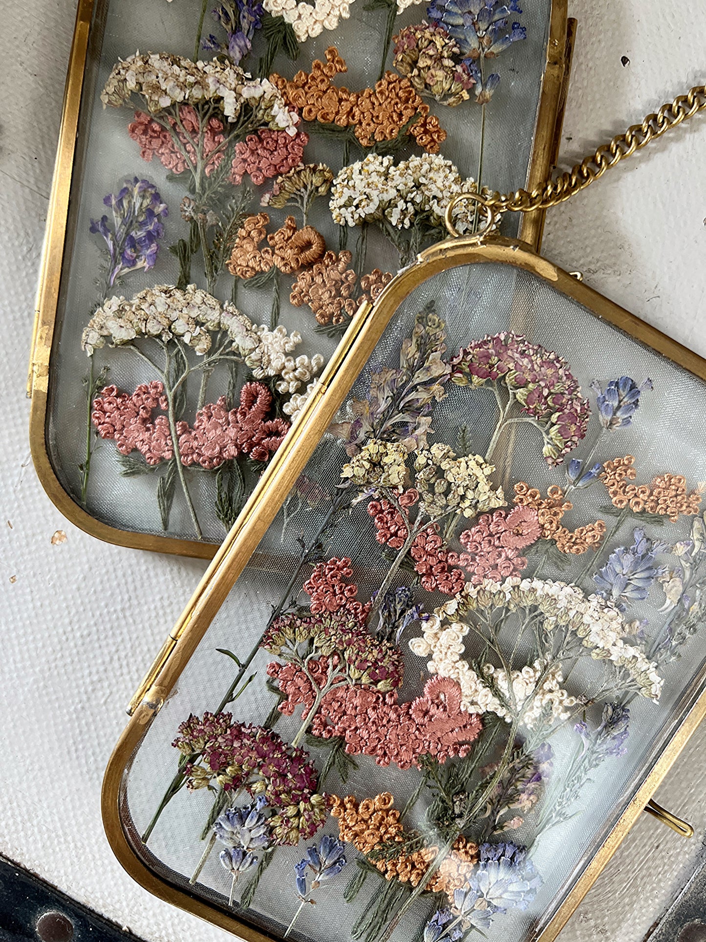 024 The Glass Garden - pressed flower and embroidery on silk