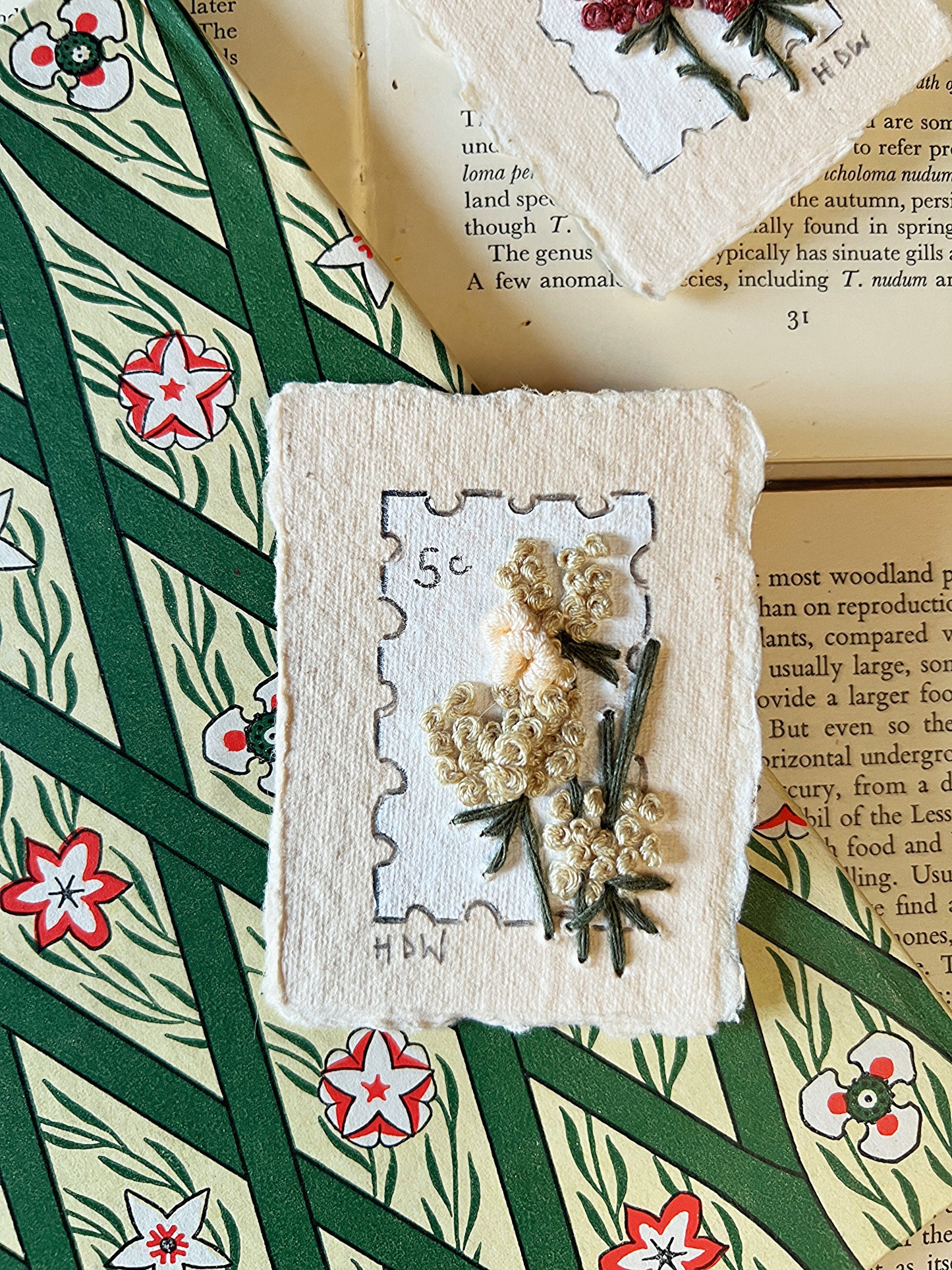 001 - RESERVED FOR AMANDA - Embroidered wild flowers on Handmade Paper