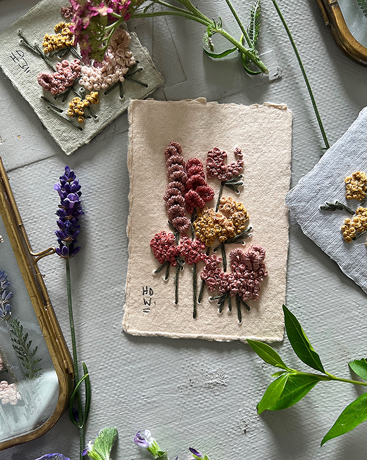 007 - Embroidered wild flowers on Handmade Paper