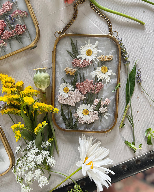 011 The Glass Garden - pressed flower and embroidery on silk.