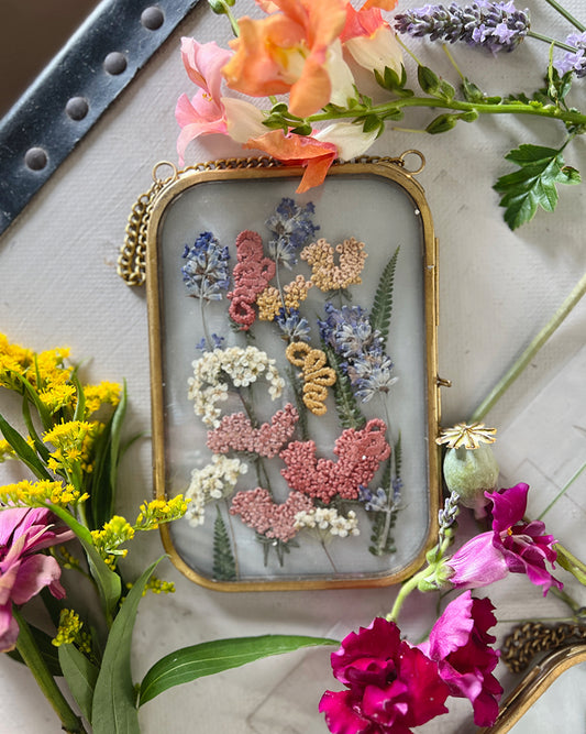 017 The Glass Garden - pressed flower and embroidery on silk