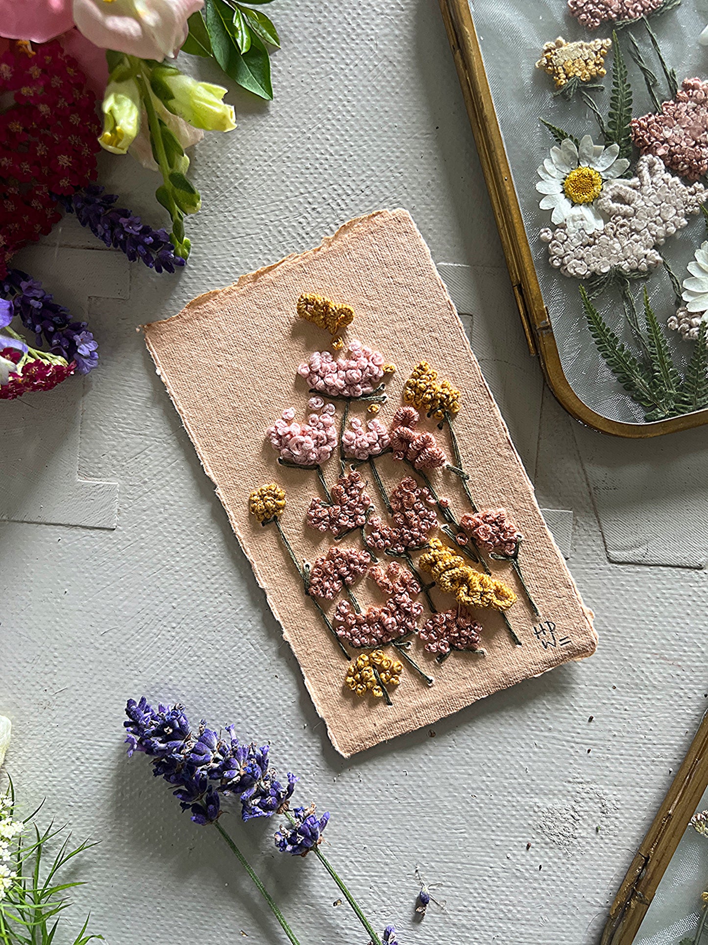 020 - Embroidered wild flowers on Handmade Paper