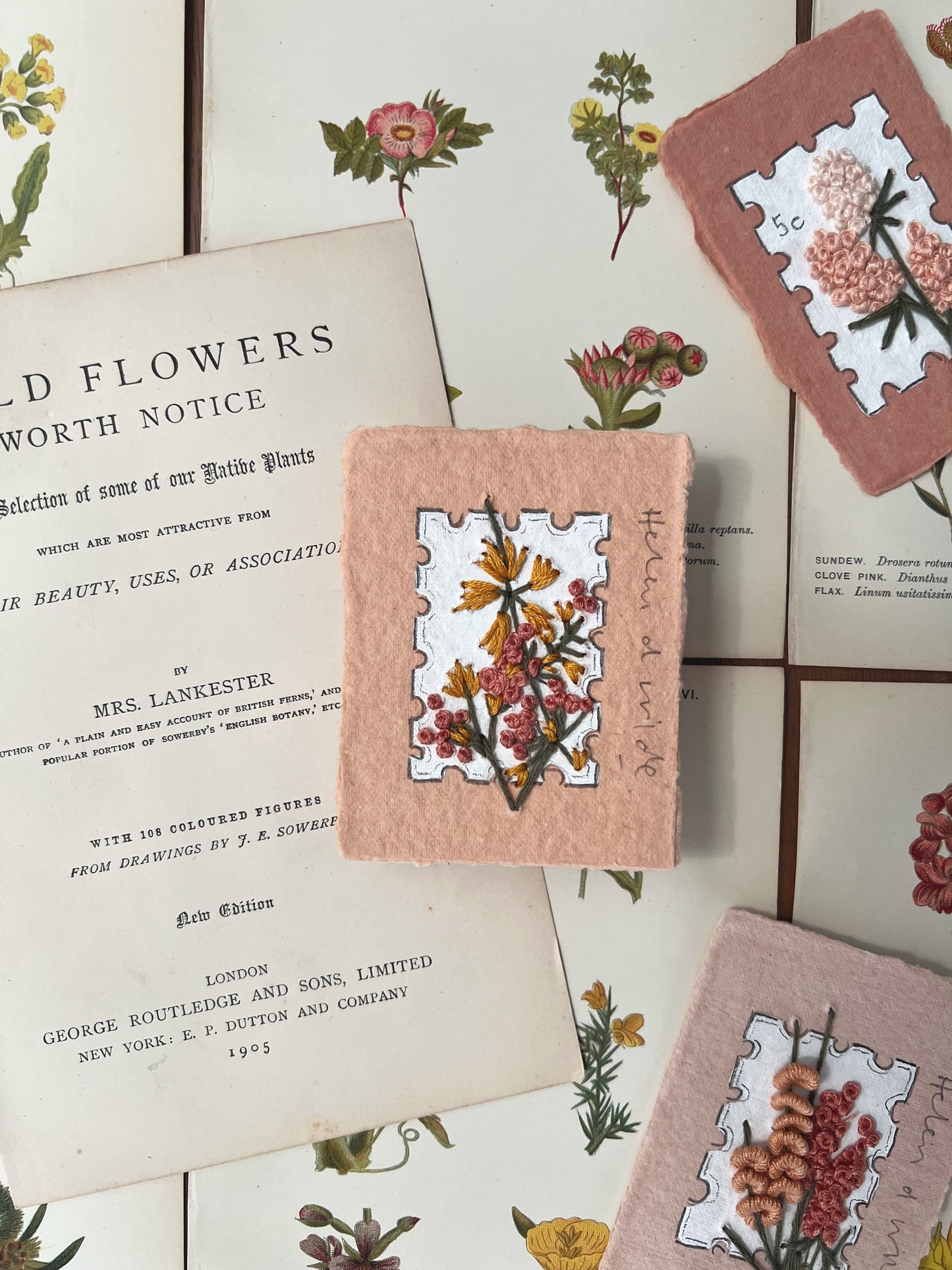 001 - Embroidered wild flowers on Handmade Paper