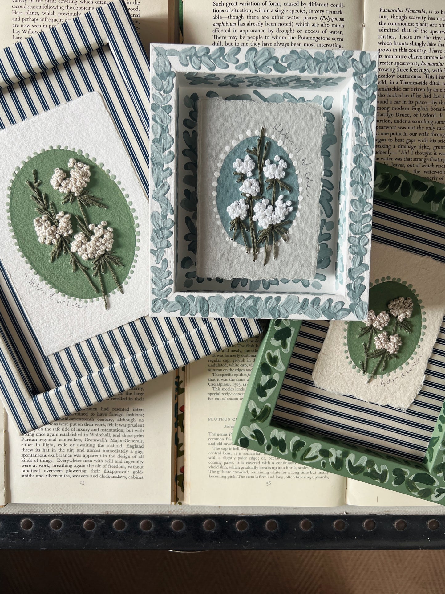 003 - Embroidered wild flowers on Handmade Paper - Framed.