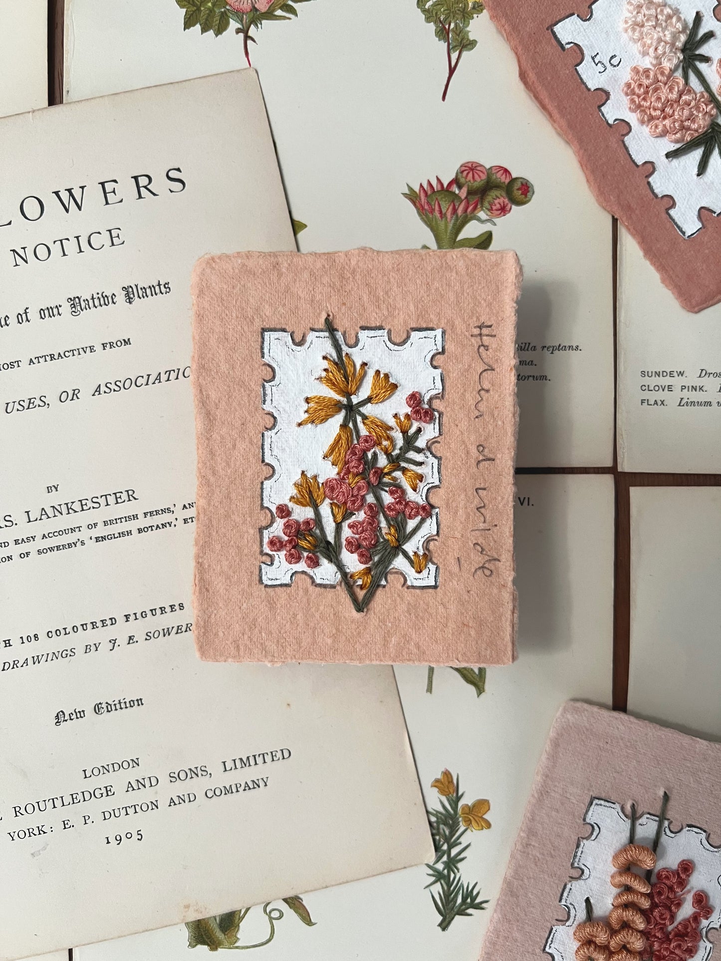 001 - Embroidered wild flowers on Handmade Paper