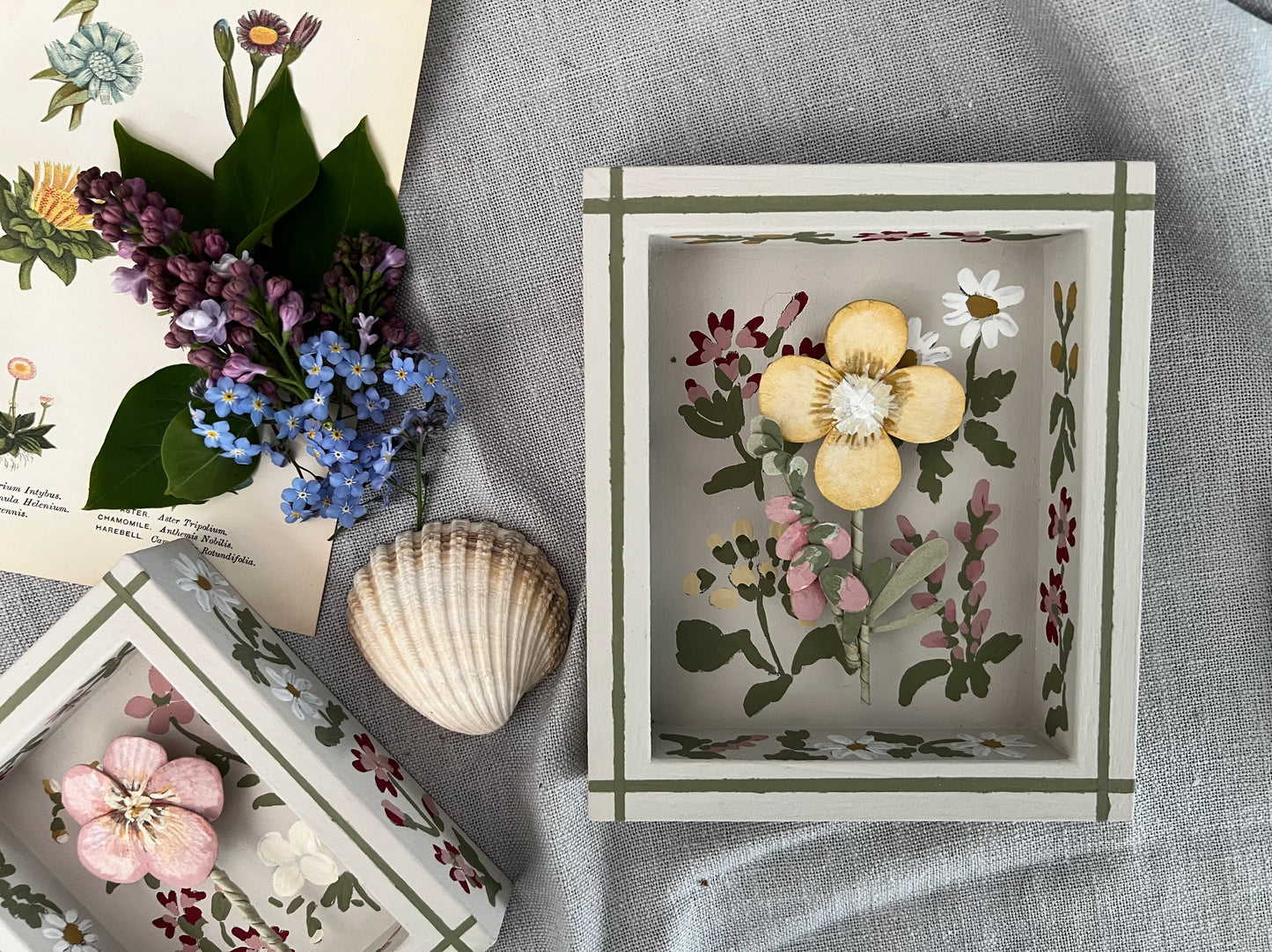 003 - Paper wild flowers with painted Frame.