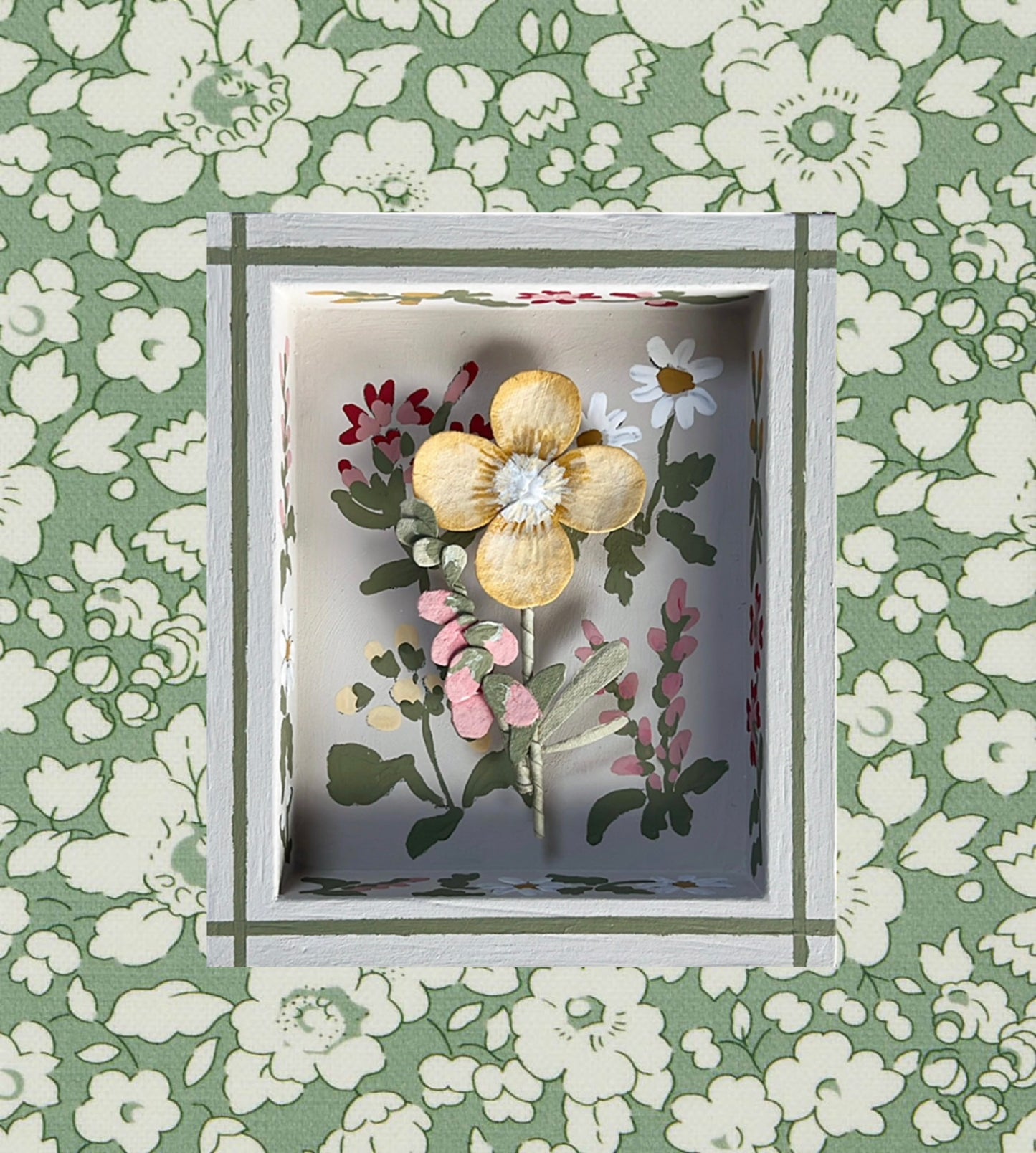 003 - Paper wild flowers with painted Frame.