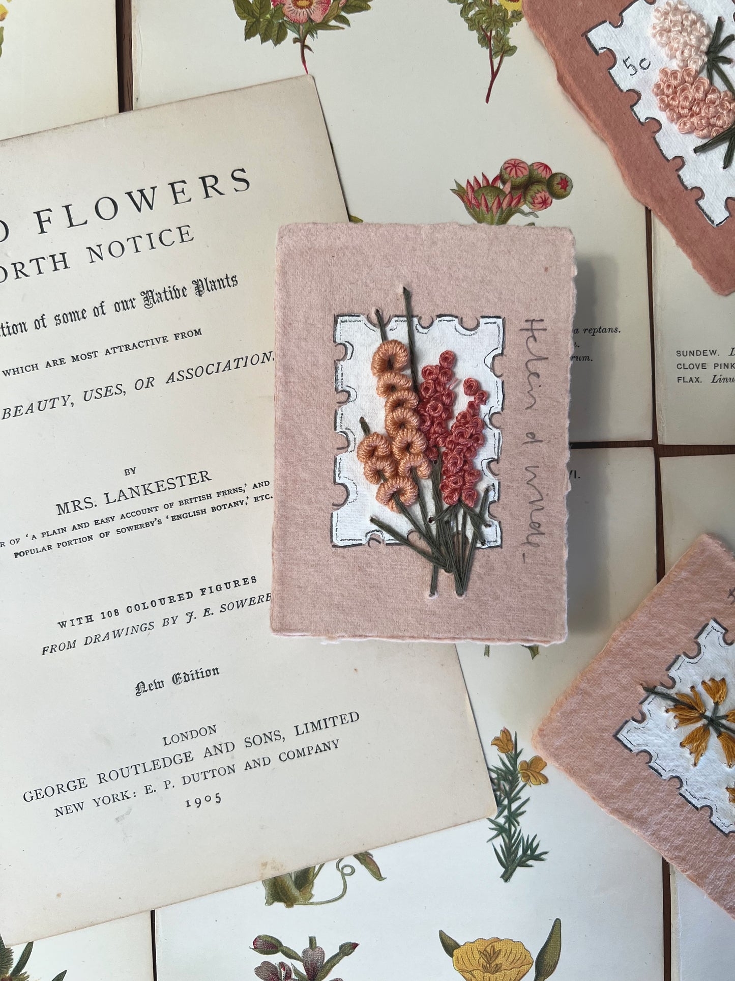 006 - Embroidered wild flowers on Handmade Paper